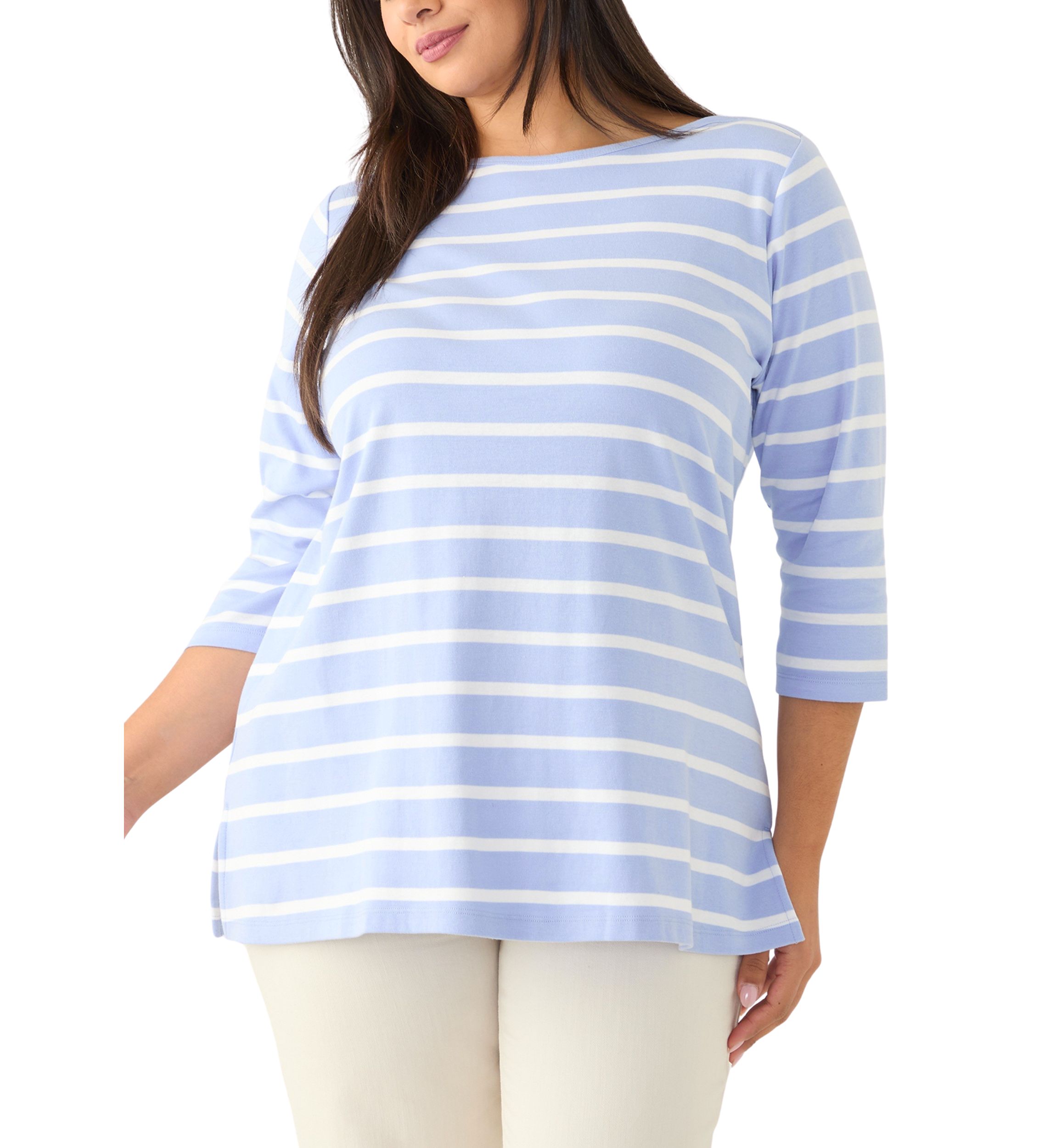 Plus Size Striped Boat Neck Top