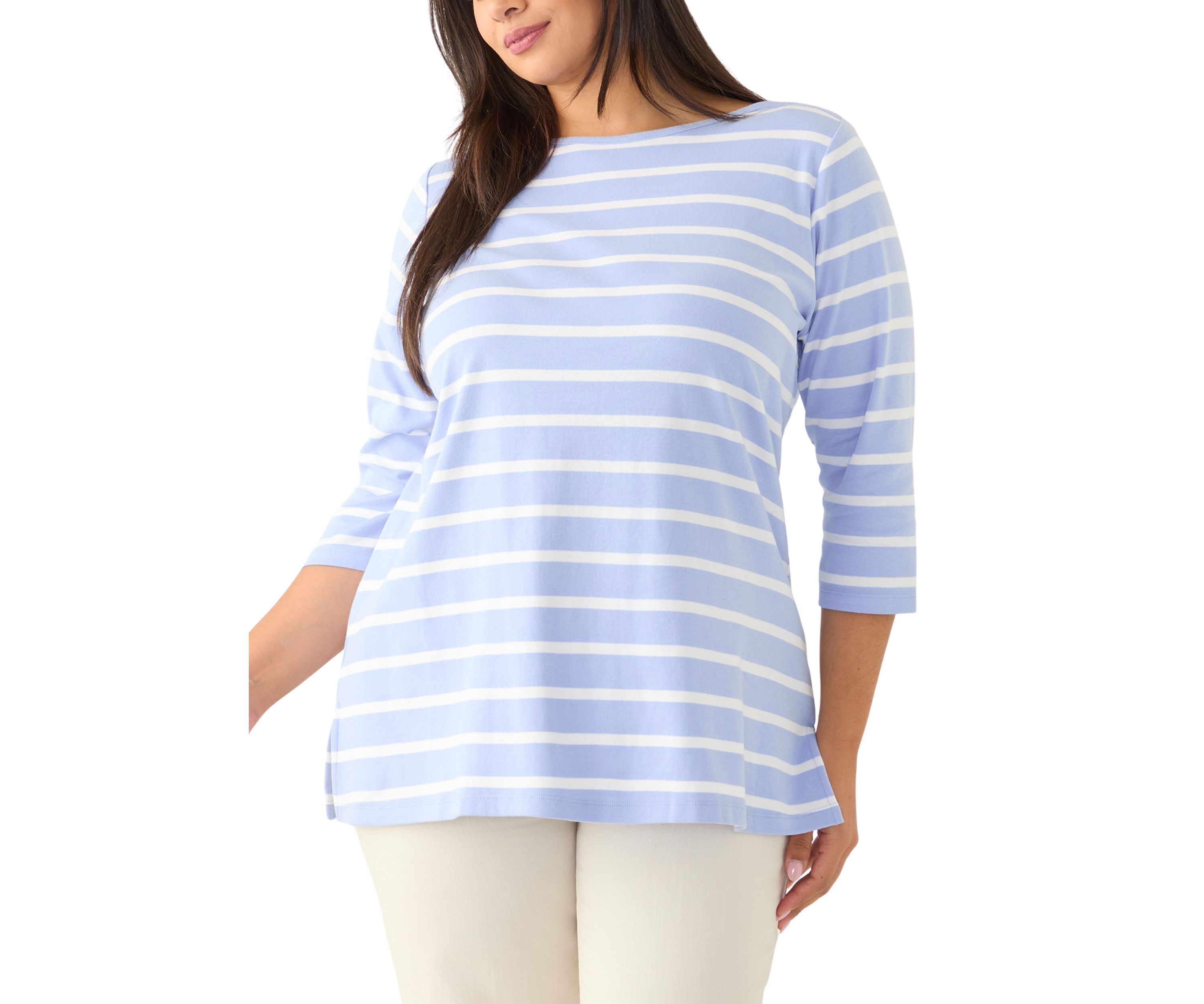 Plus Size Striped Boat Neck Top