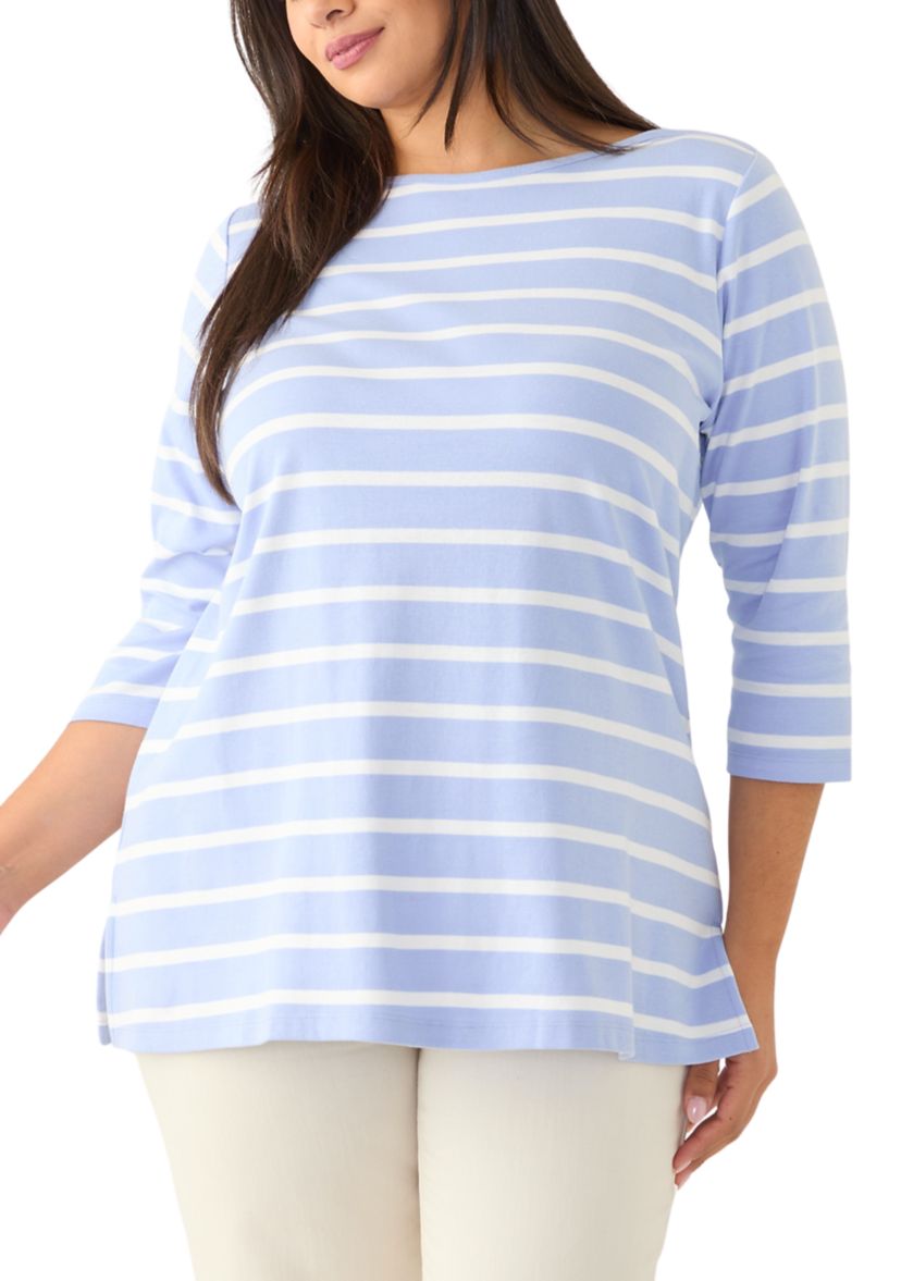 Plus Size Striped Boat Neck Top