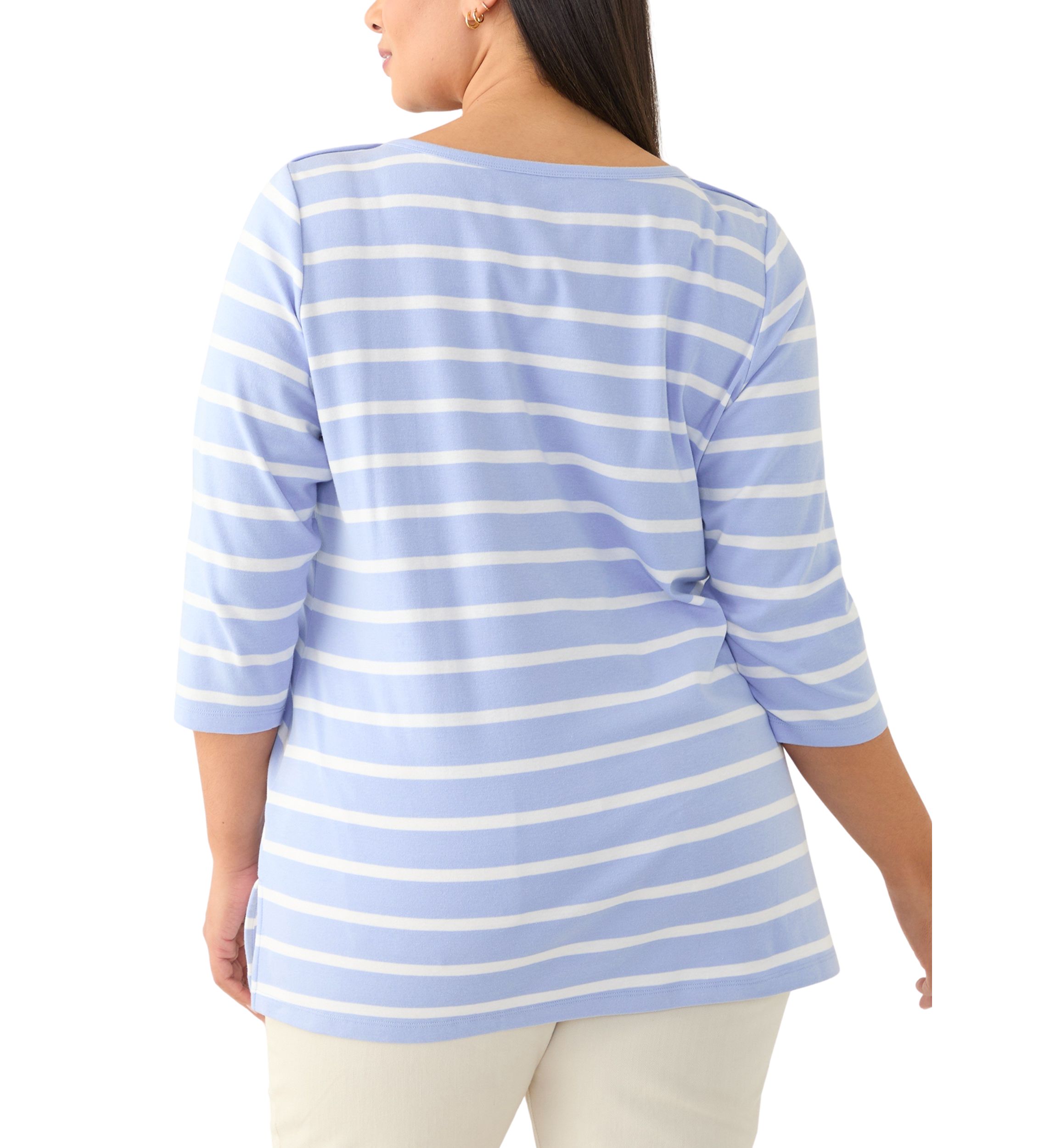 Plus Size Striped Boat Neck Top