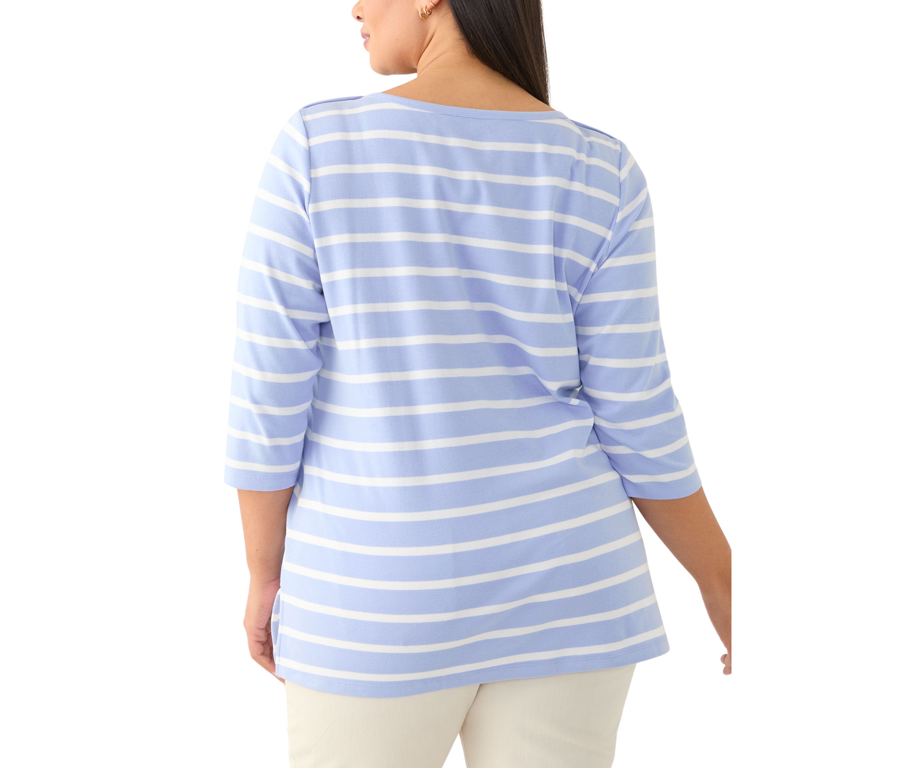 Plus Size Striped Boat Neck Top