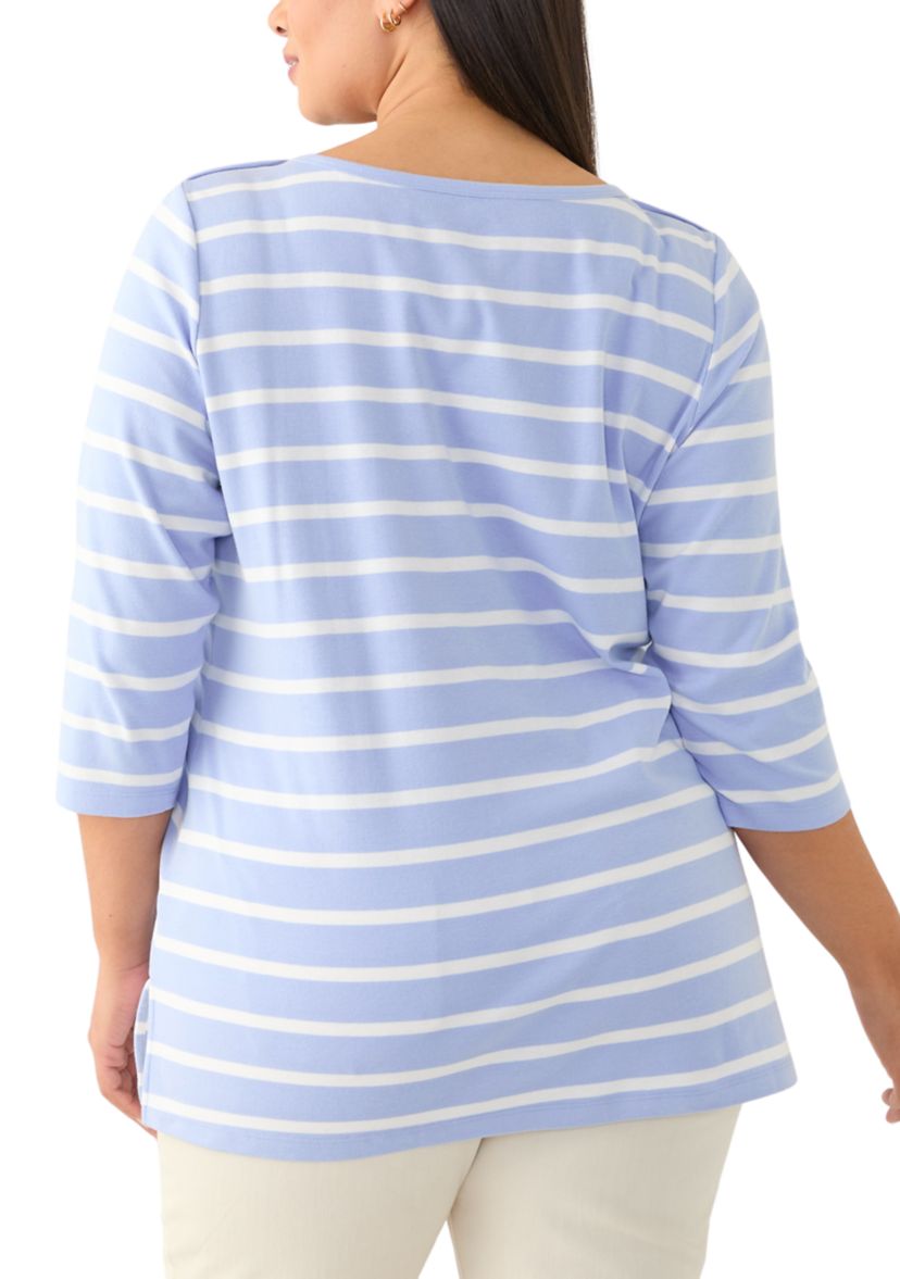 Plus Size Striped Boat Neck Top