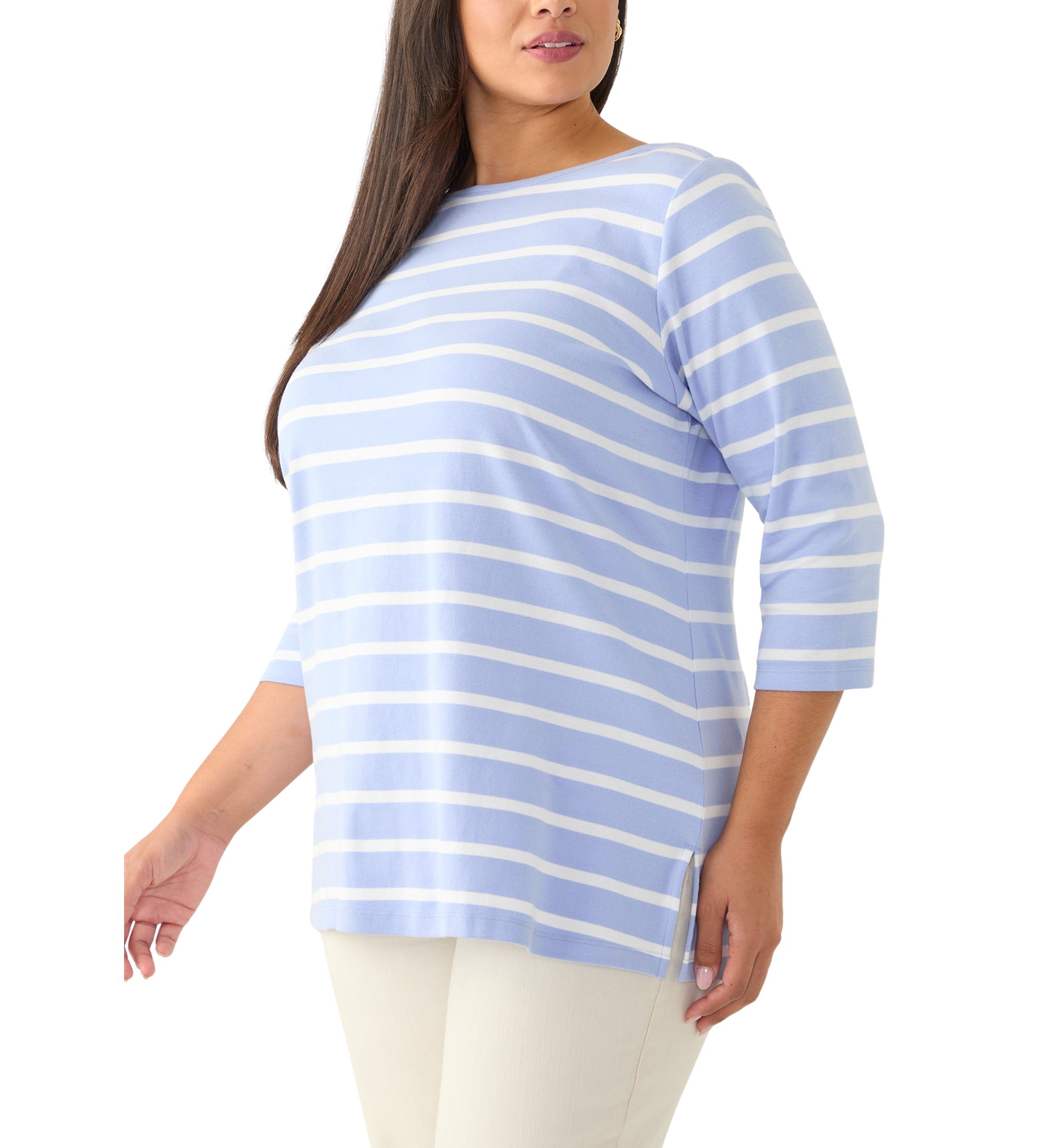 Plus Size Striped Boat Neck Top