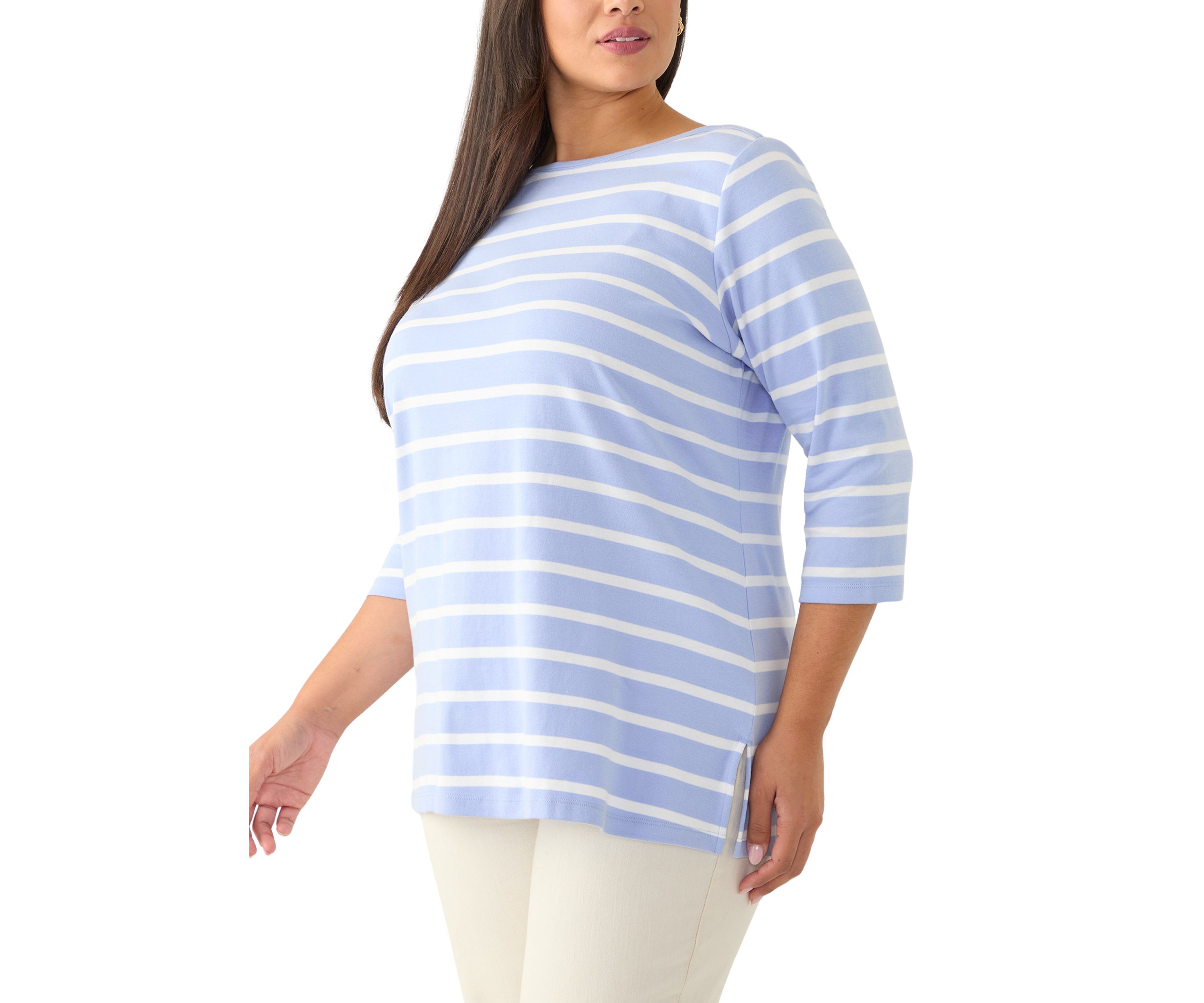 Plus Size Striped Boat Neck Top