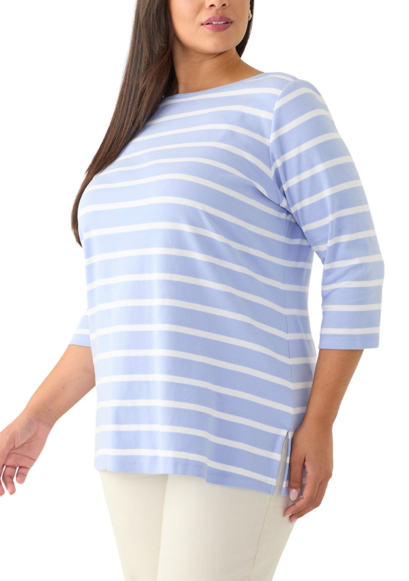 Plus Size Striped Boat Neck Top