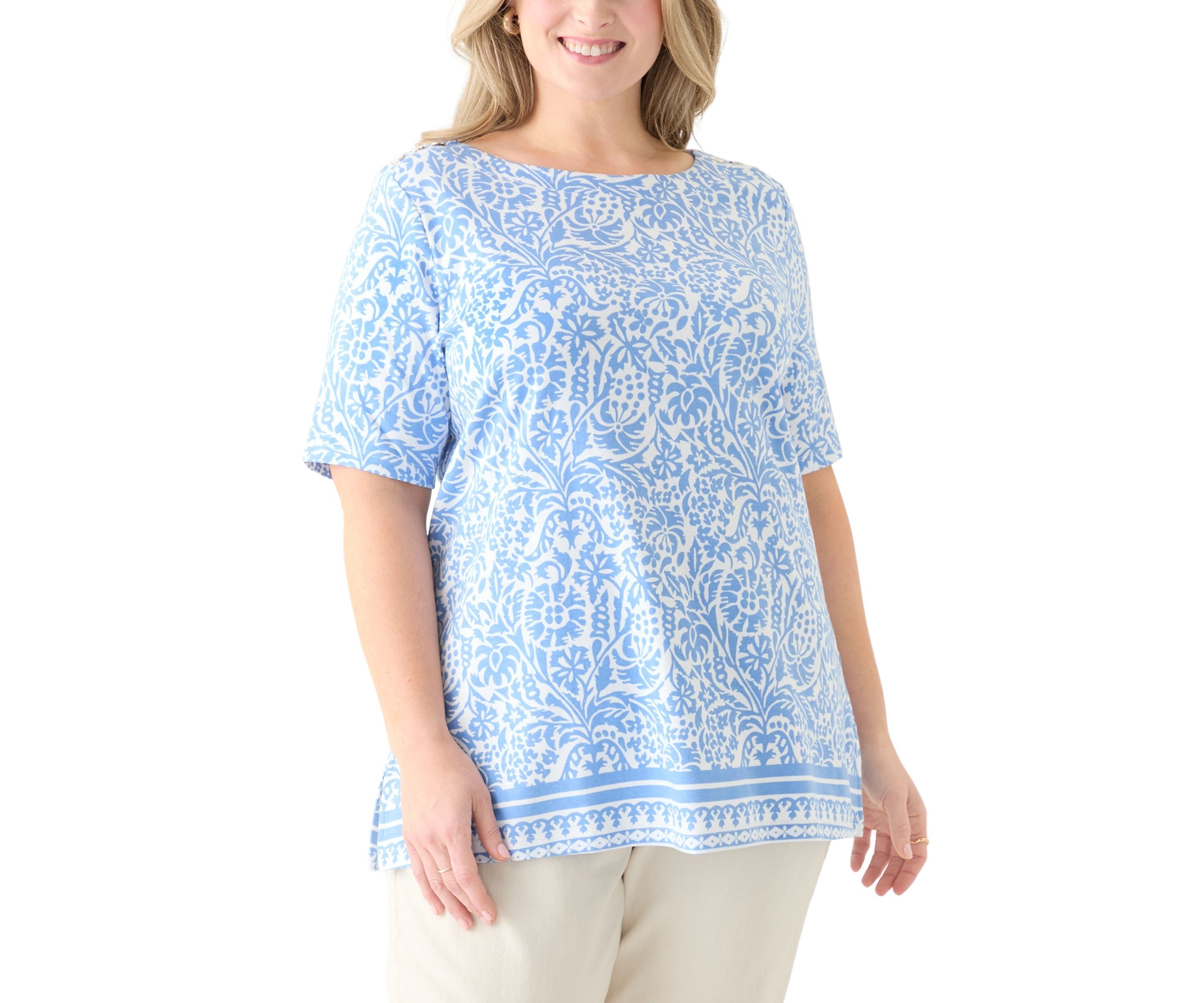 Plus Size Trim Border Printed Top