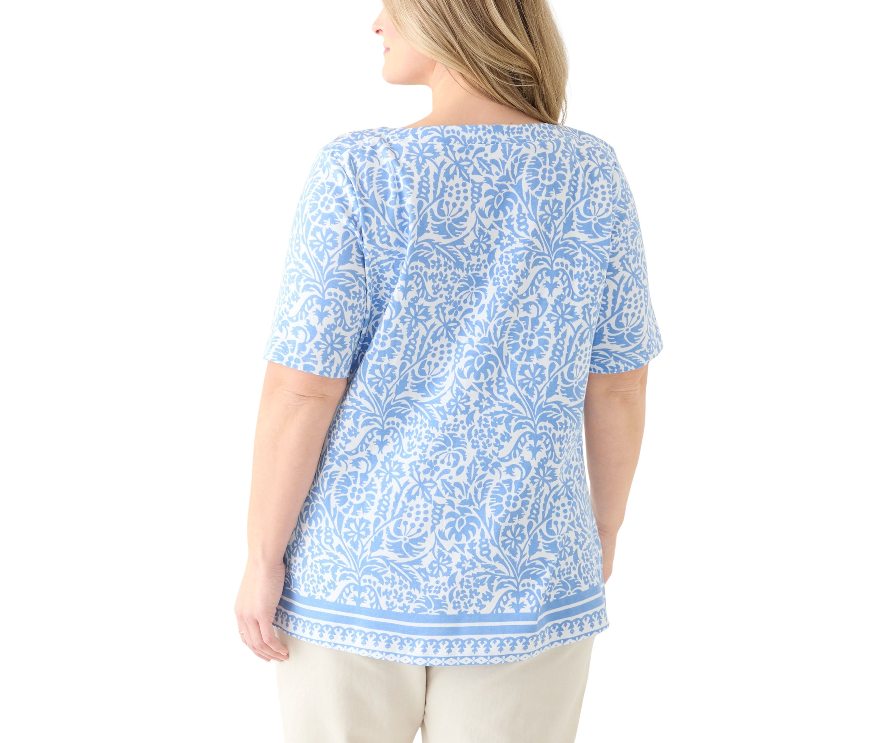 Plus Size Trim Border Printed Top