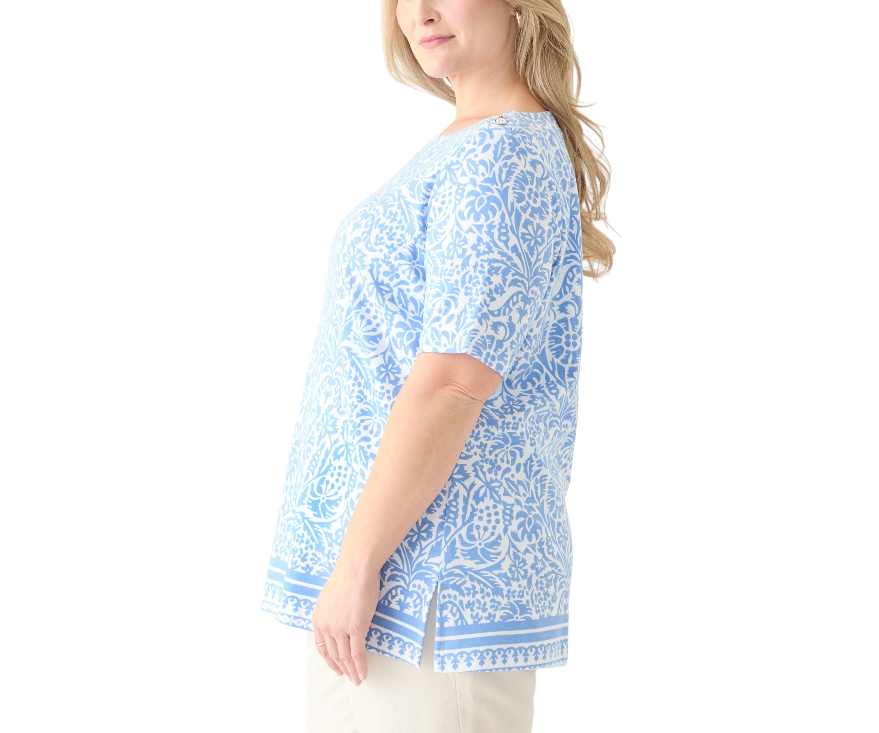 Plus Size Trim Border Printed Top