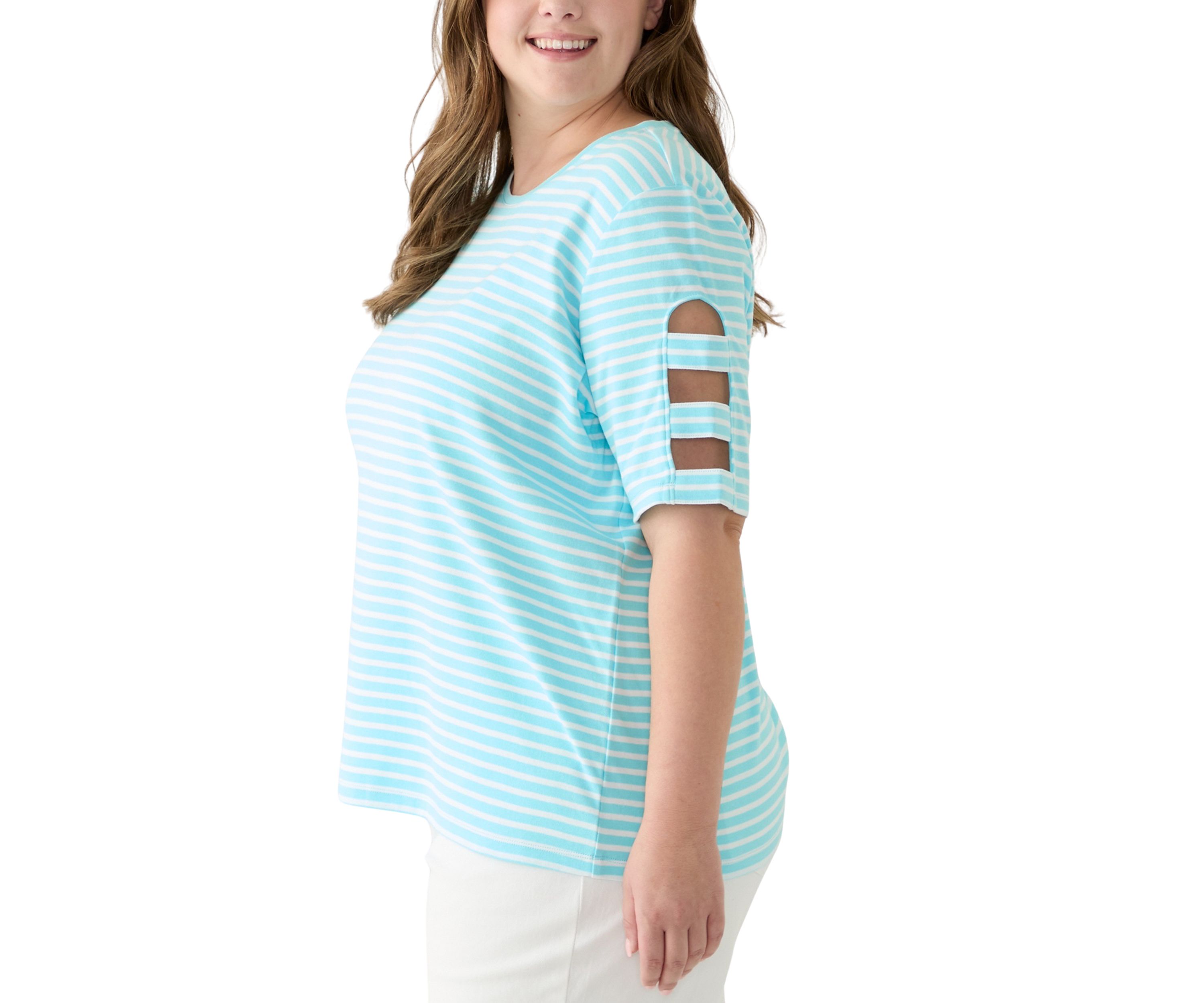 Plus Size Elbow Ladder Sleeve Top