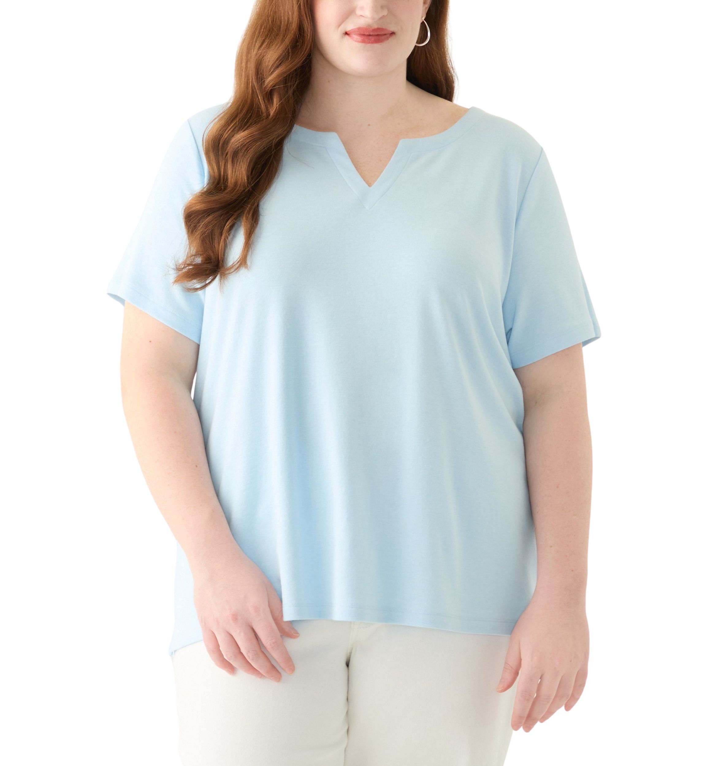 Plus Size Short Sleeve Split Neck Top