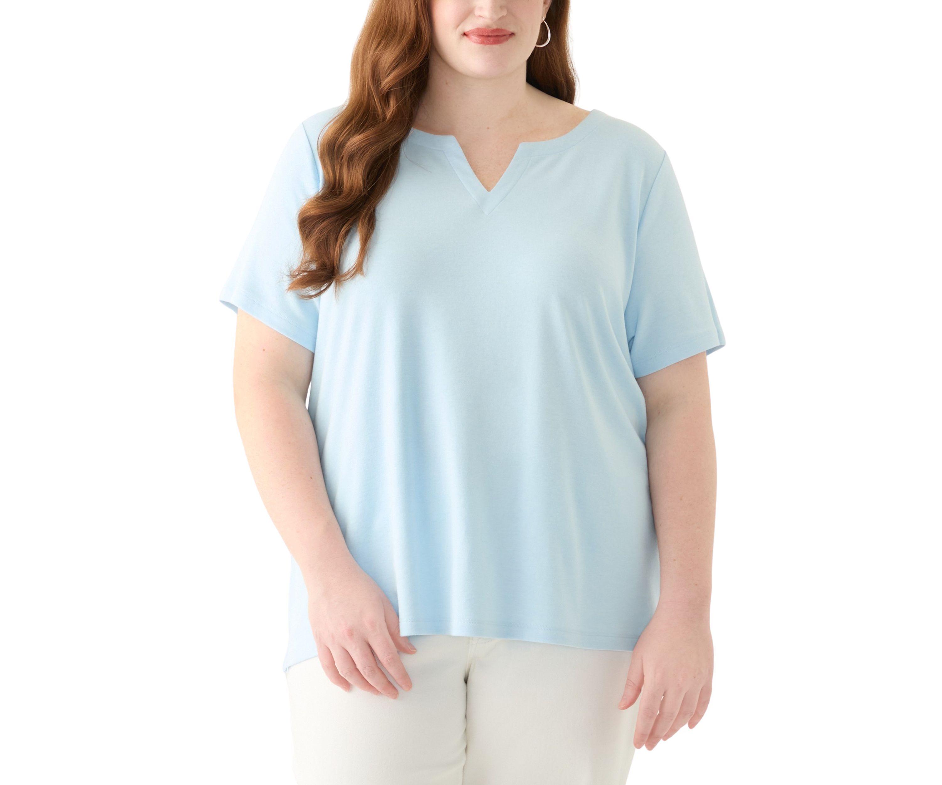 Plus Size Short Sleeve Split Neck Top