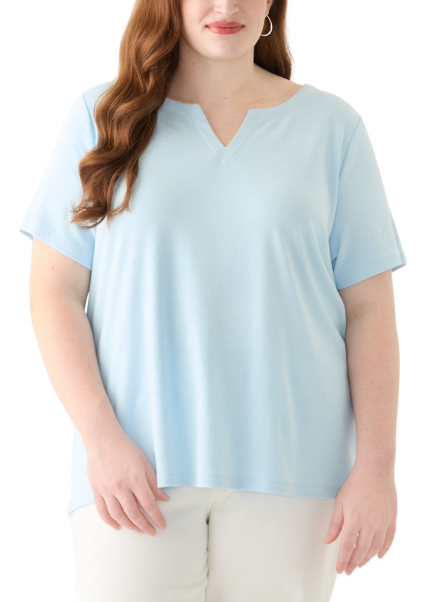Plus Size Short Sleeve Split Neck Top