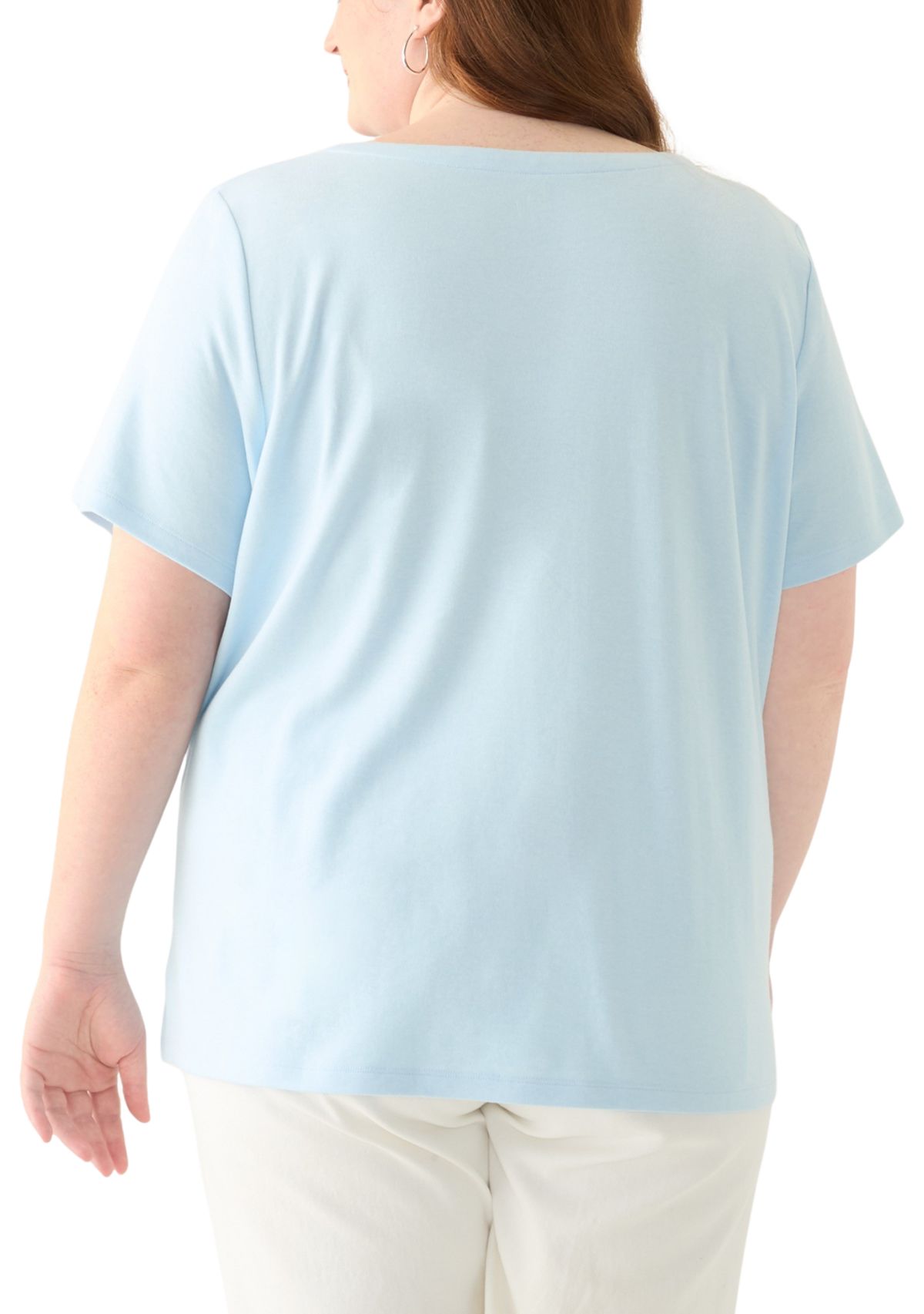Plus Size Short Sleeve Split Neck Top