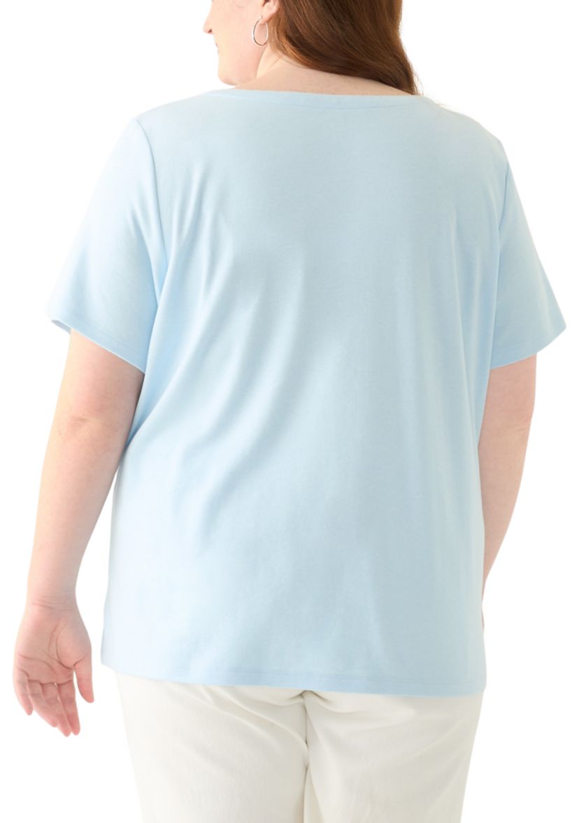 Plus Size Short Sleeve Split Neck Top