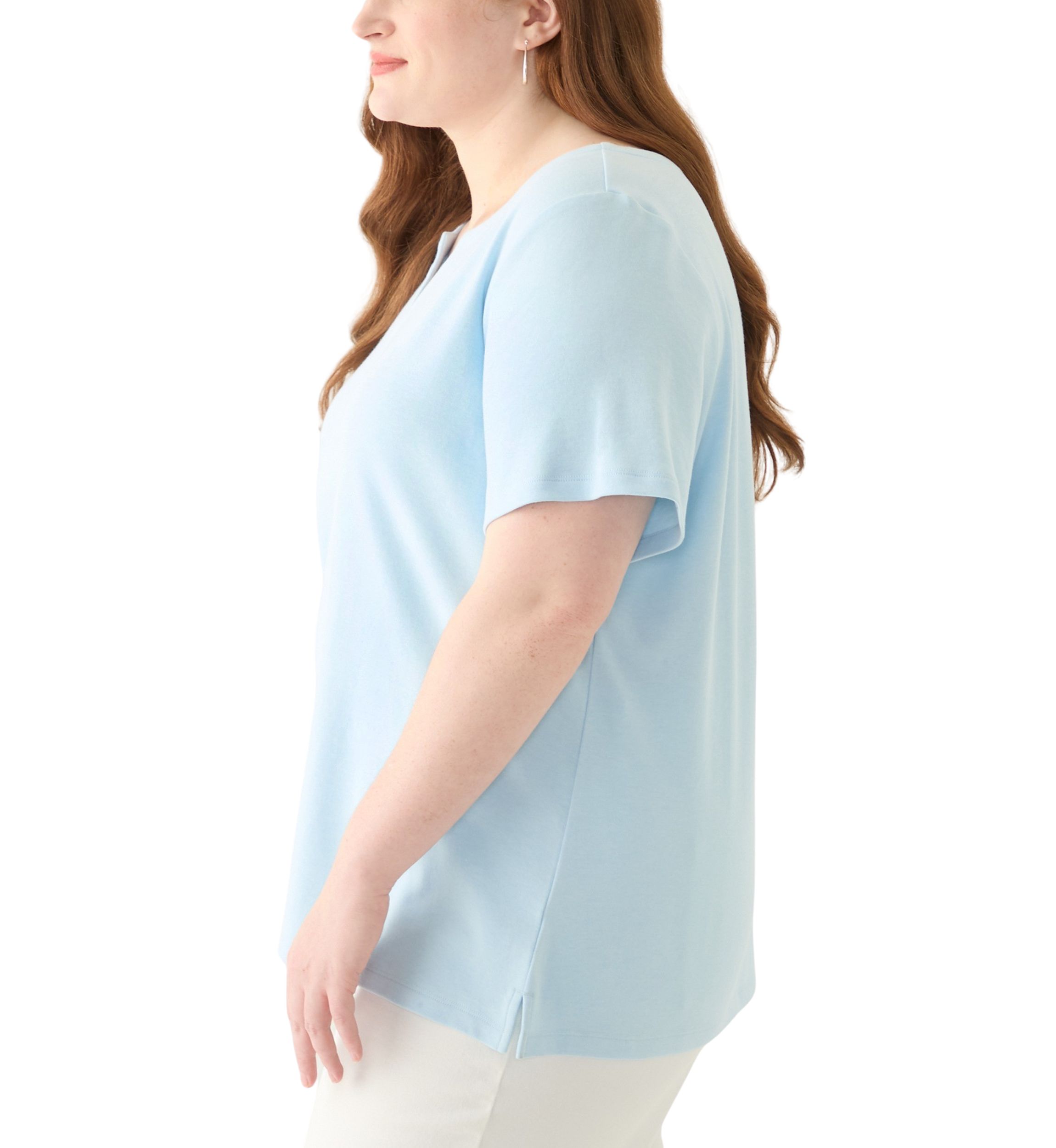 Plus Size Short Sleeve Split Neck Top