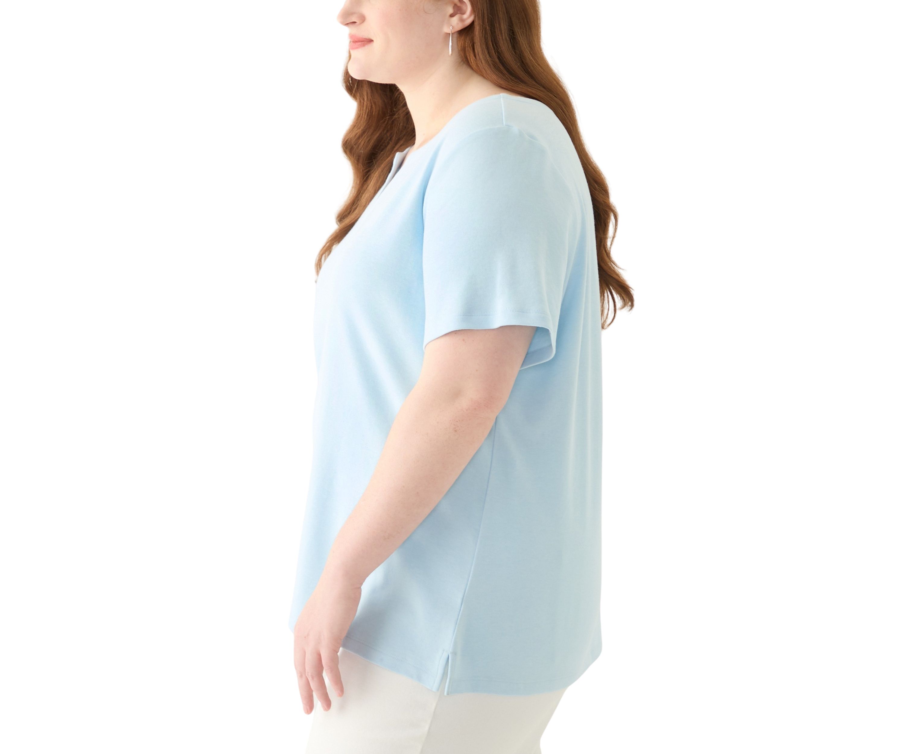 Plus Size Short Sleeve Split Neck Top