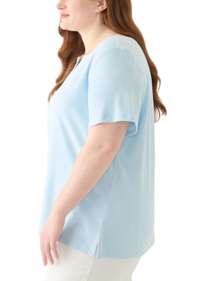 Plus Size Short Sleeve Split Neck Top
