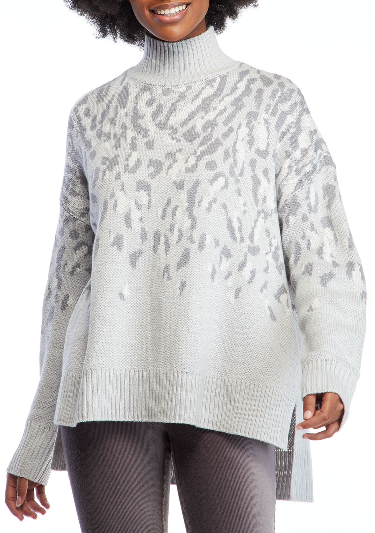 Womens Mock Neck Printed Sweater