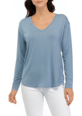 Long-Sleeve Luxe Mock-Neck Swing T-Shirt for Women