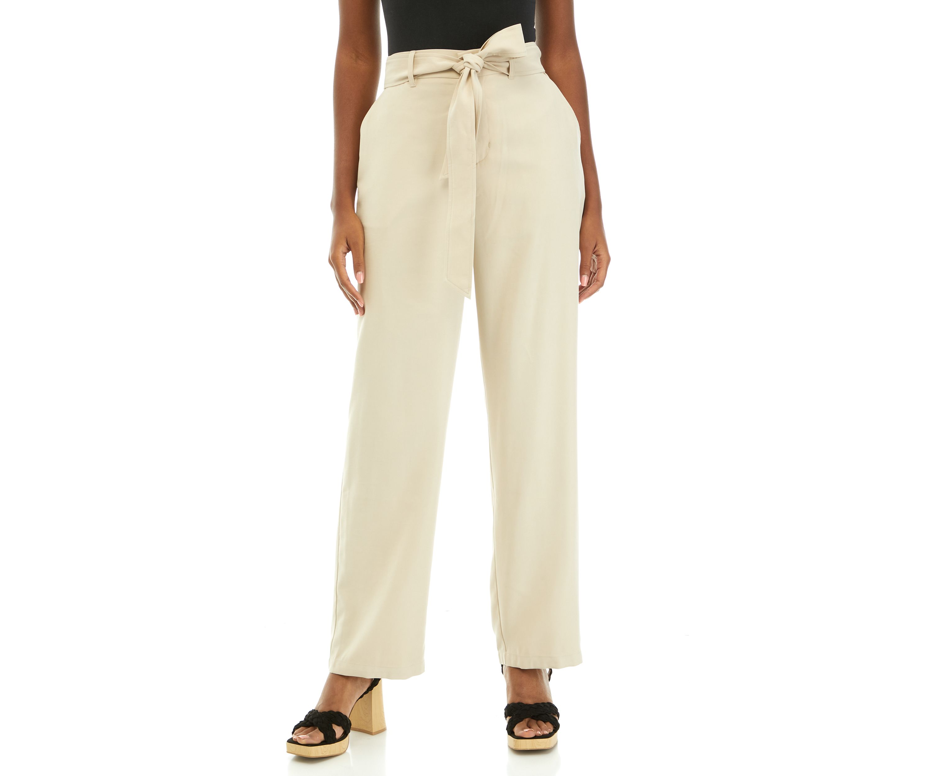 Womens High Rise Belted Wide Leg Pants