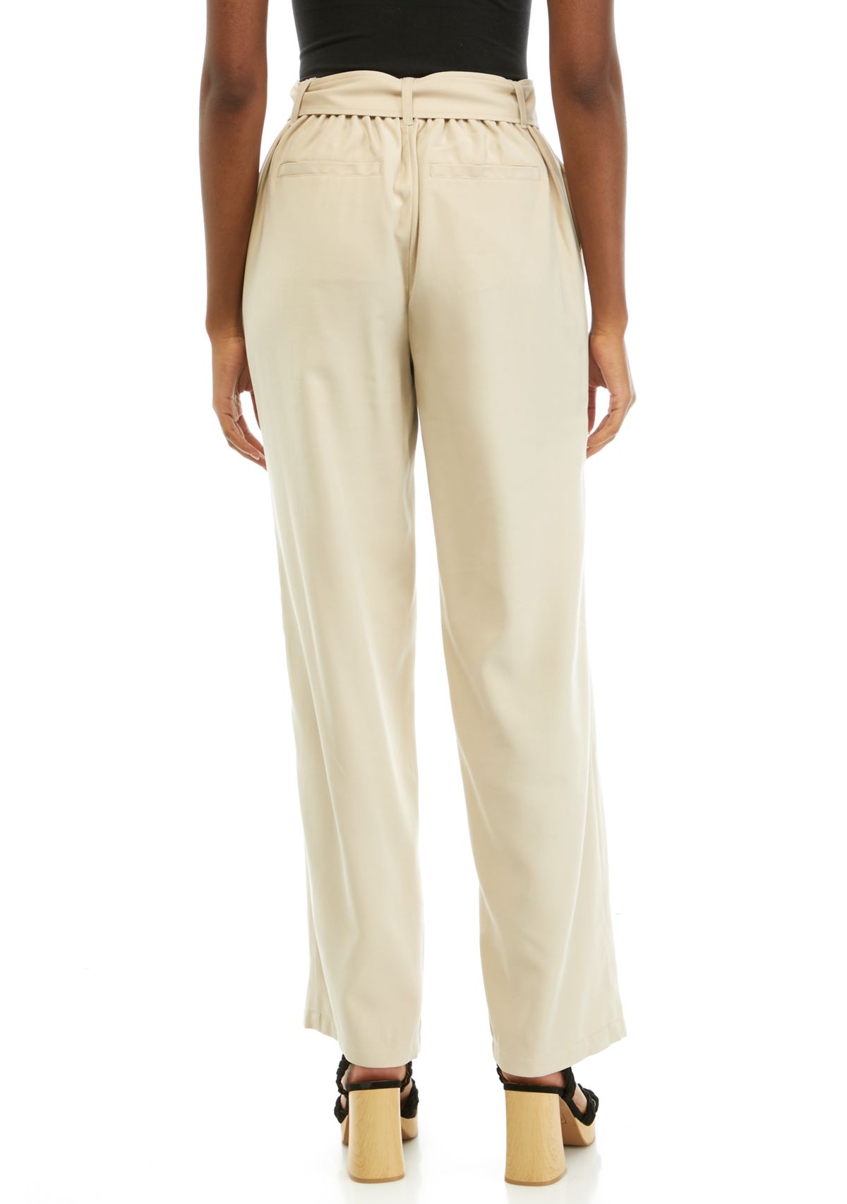 Womens High Rise Belted Wide Leg Pants