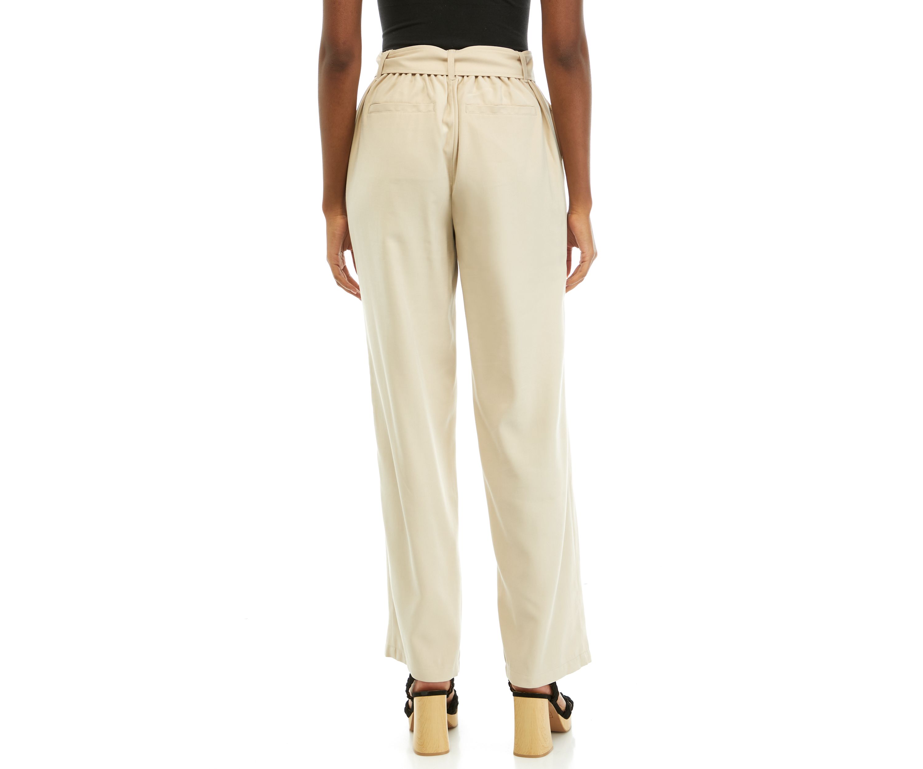 Womens High Rise Belted Wide Leg Pants