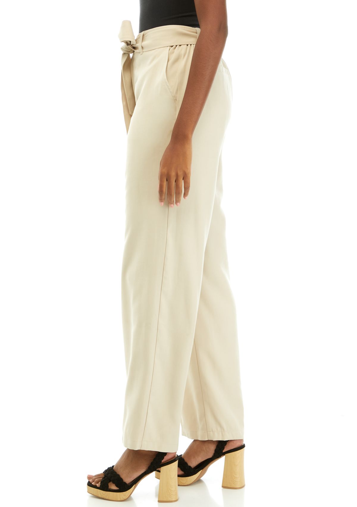 Womens High Rise Belted Wide Leg Pants