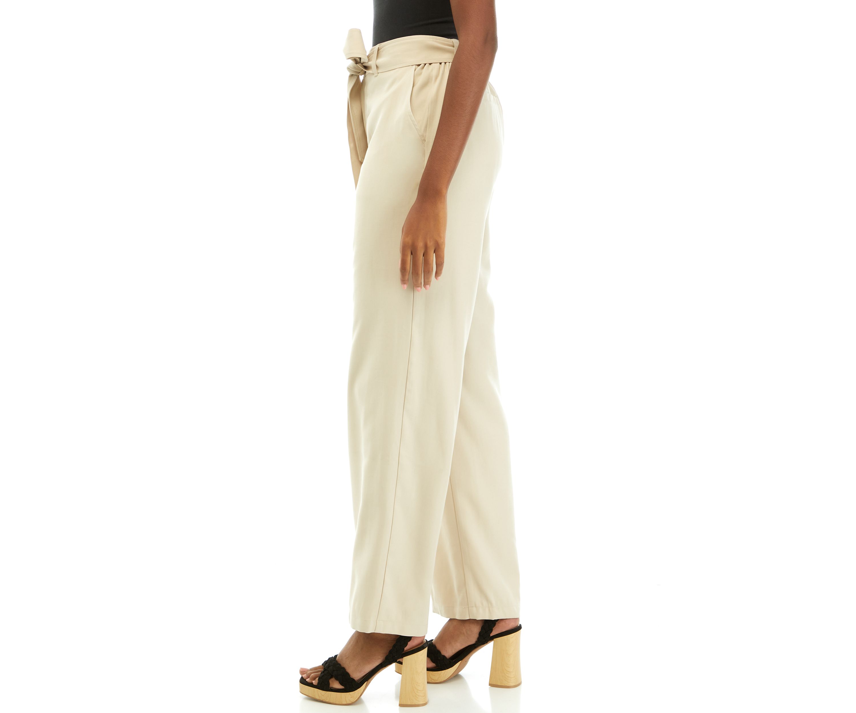 Womens High Rise Belted Wide Leg Pants