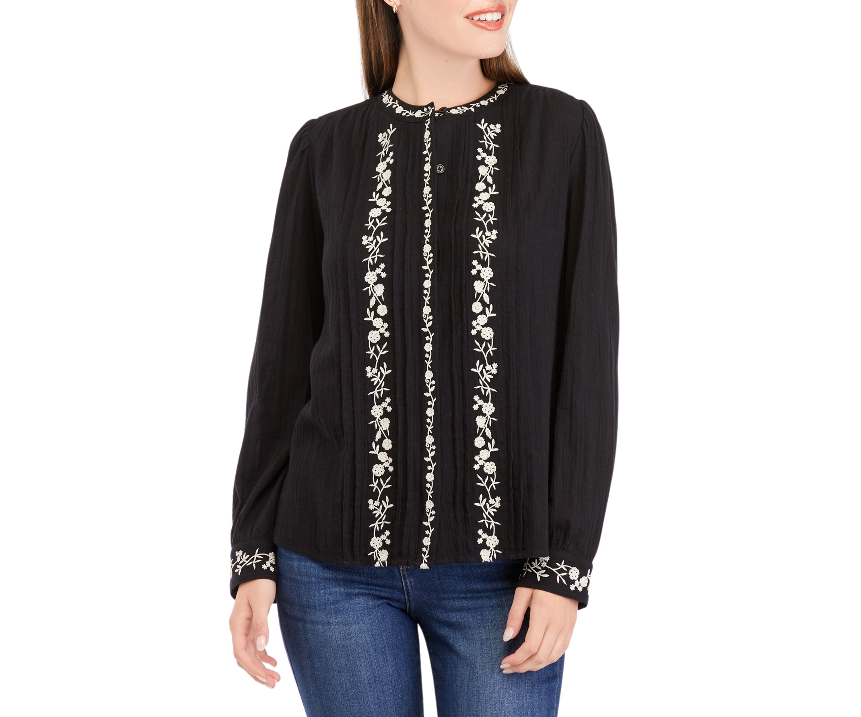 Womens Embroidered Button Front Blouse