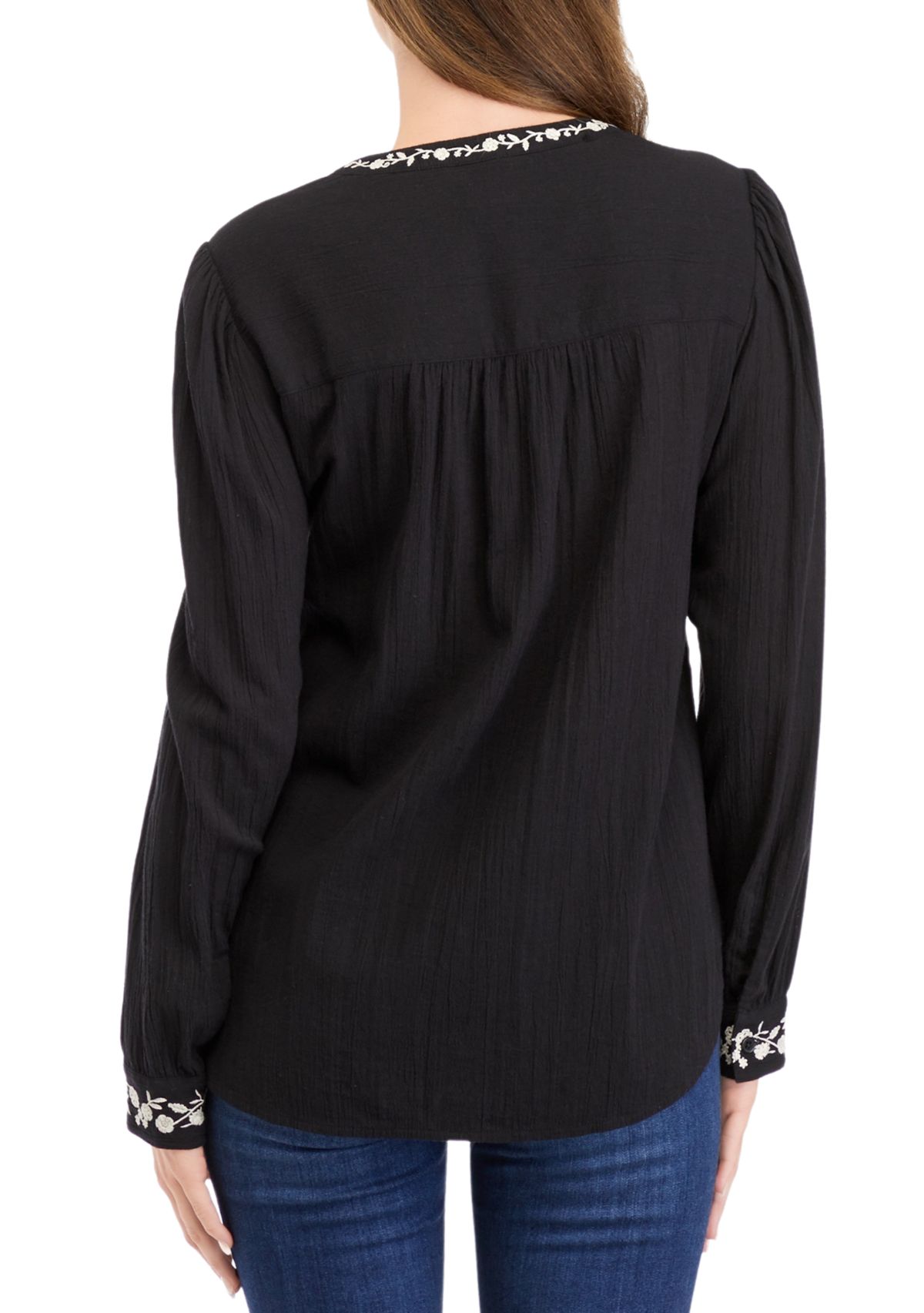 Womens Embroidered Button Front Blouse