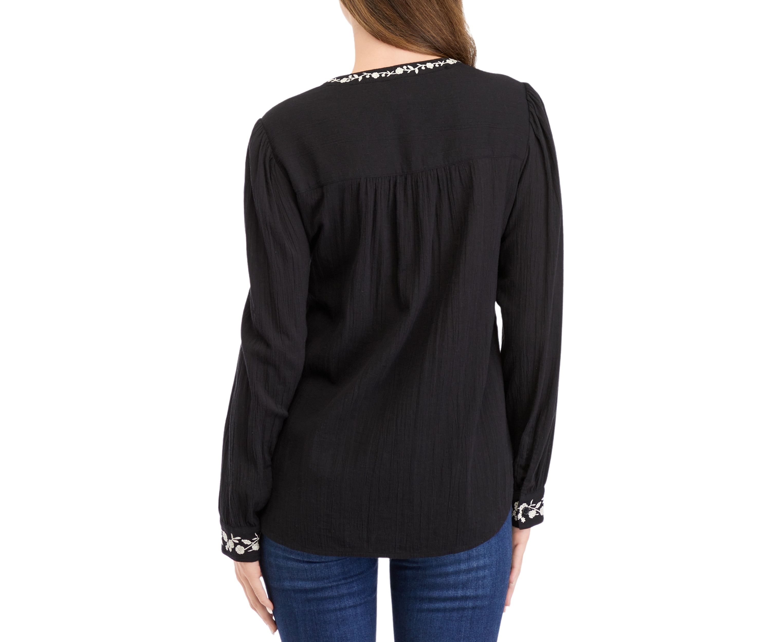 Womens Embroidered Button Front Blouse