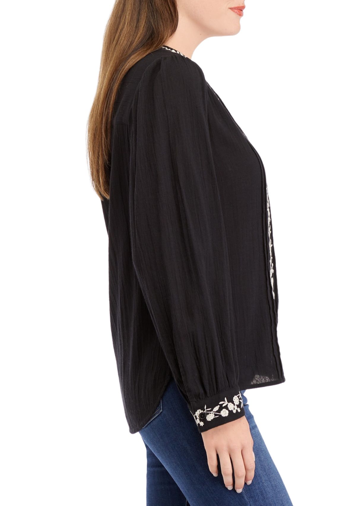 Womens Embroidered Button Front Blouse