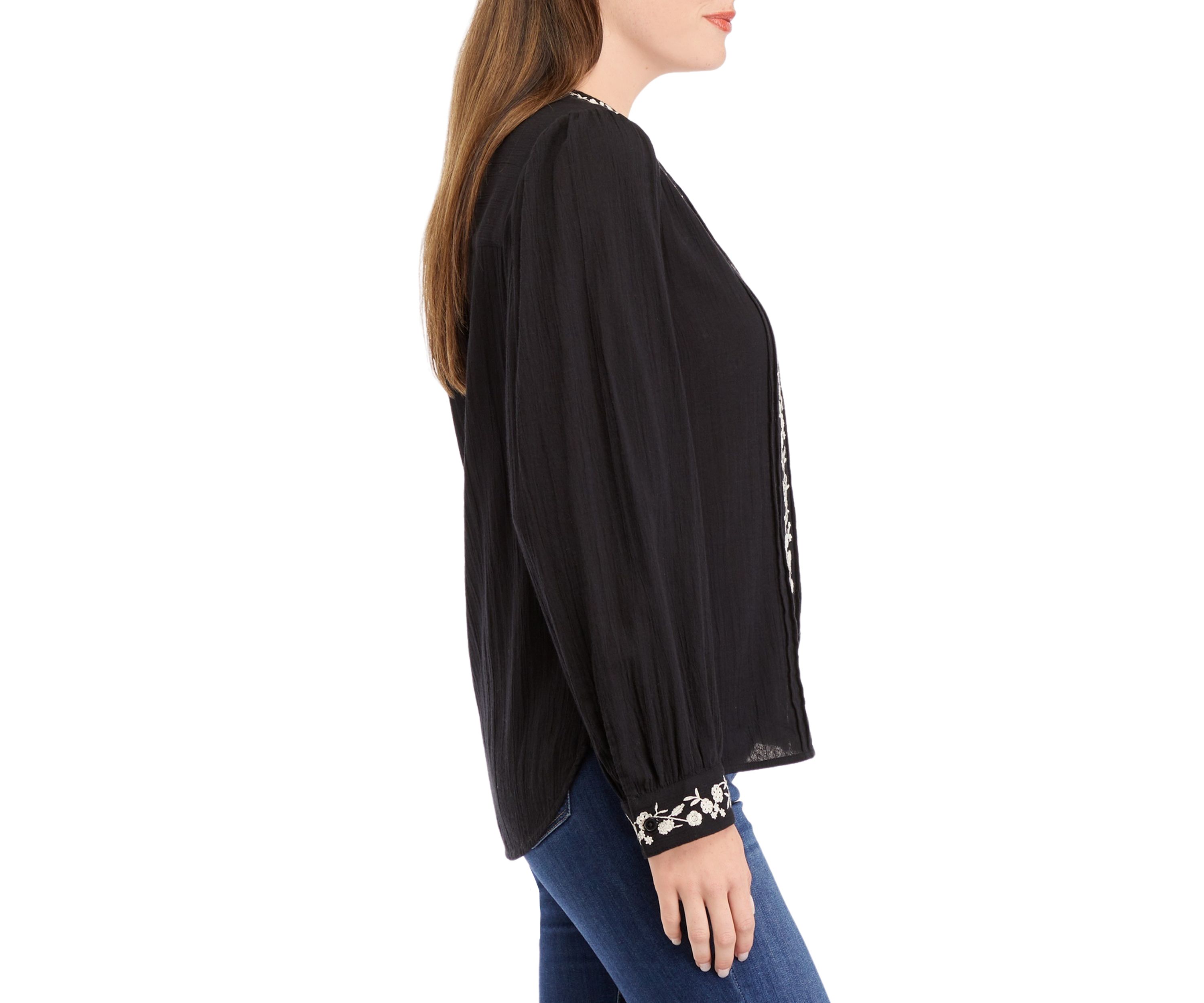 Womens Embroidered Button Front Blouse