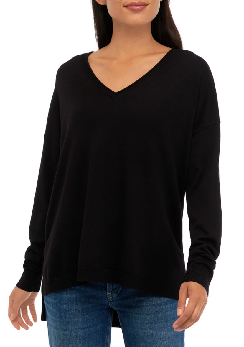 Womens Drop Shoulder V-Neck Pullover