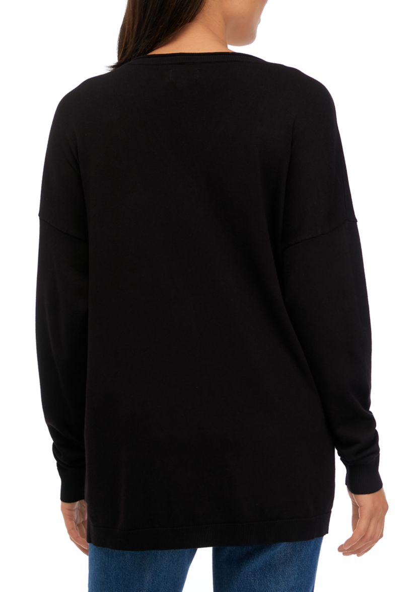 Womens Drop Shoulder V-Neck Pullover