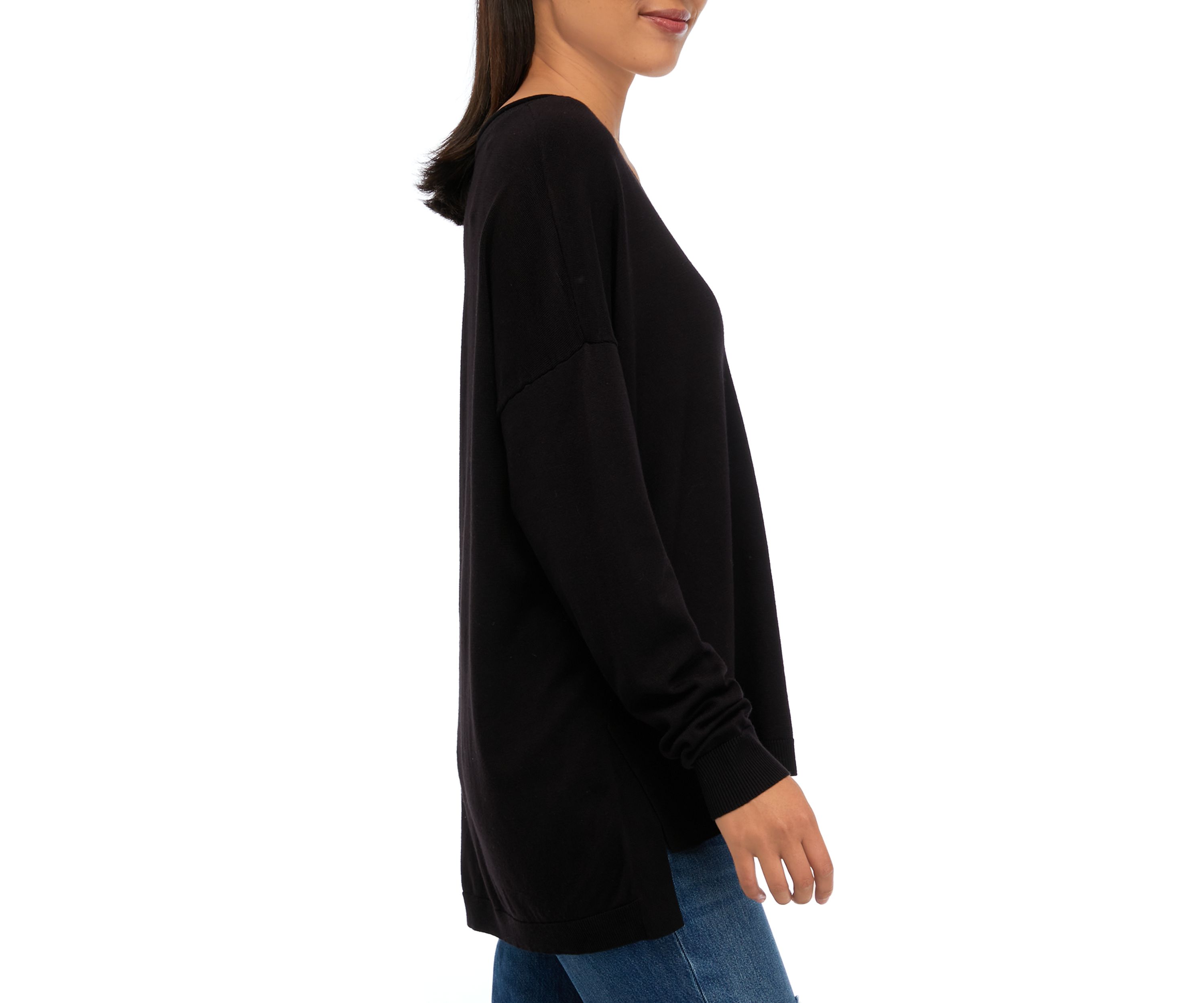 Womens Drop Shoulder V-Neck Pullover