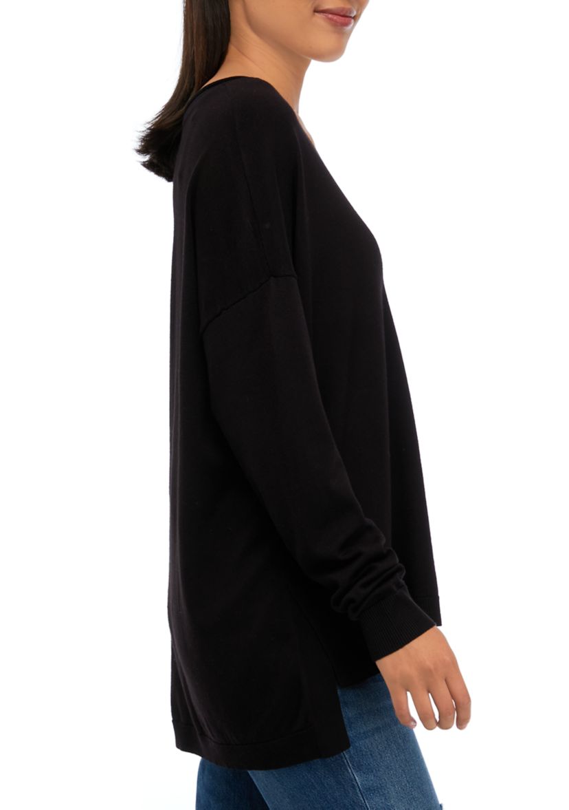 Womens Drop Shoulder V-Neck Pullover