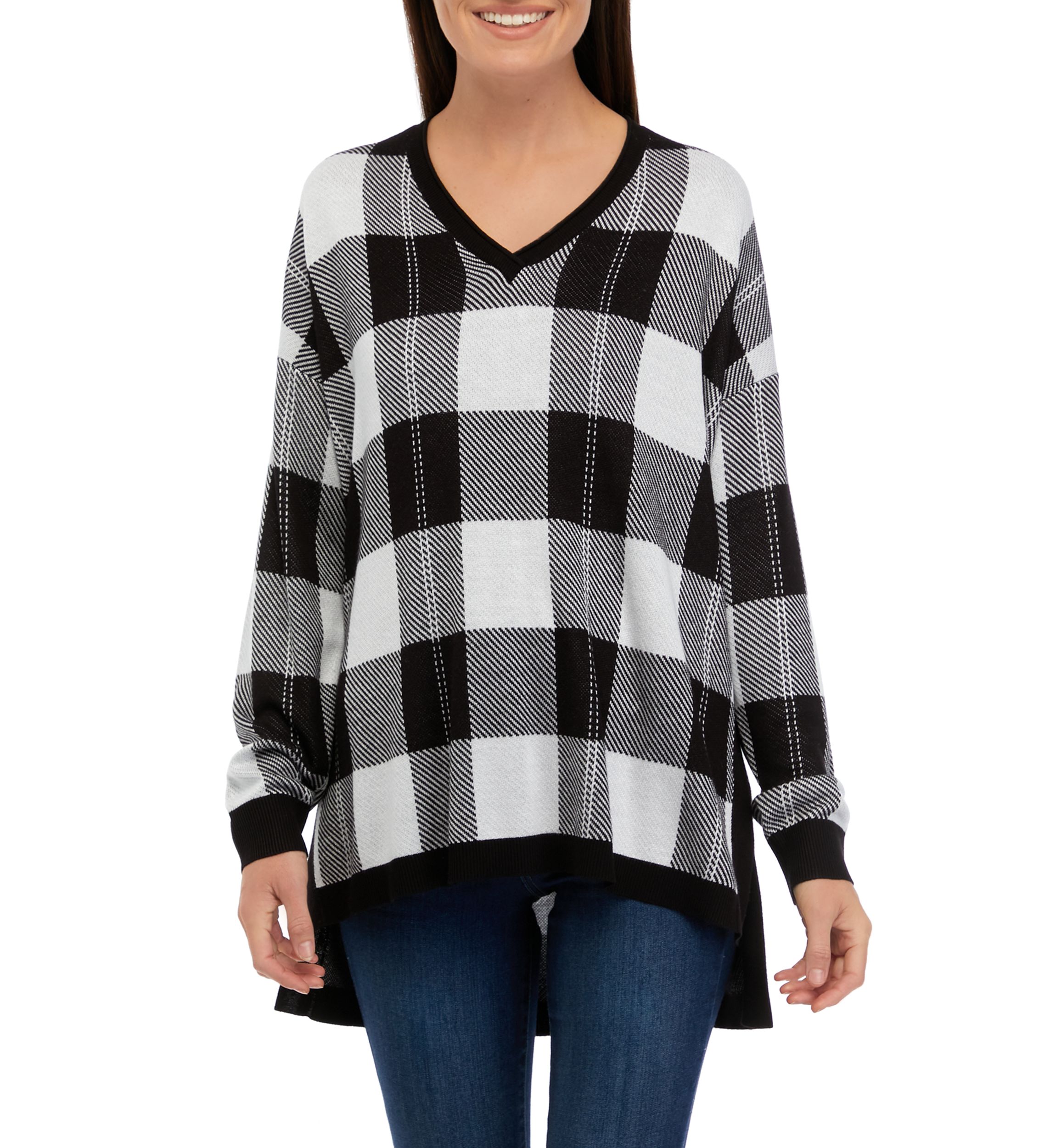 Womens Long Sleeve V-Neck Pullover Jacquard Sweater