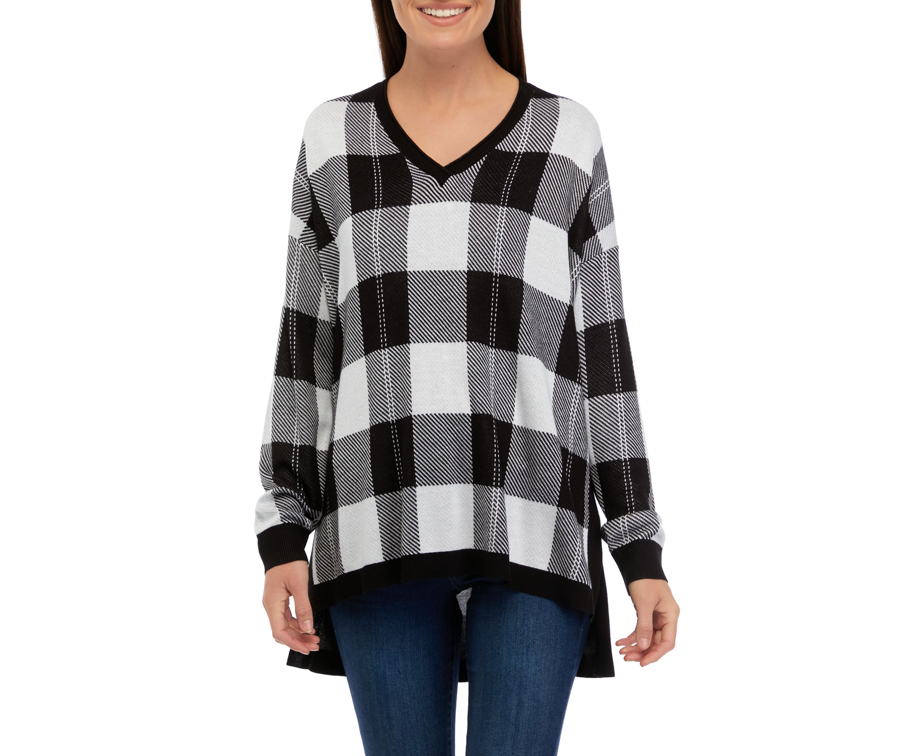 Womens Long Sleeve V-Neck Pullover Jacquard Sweater