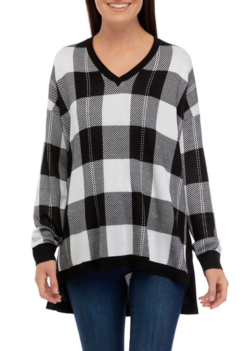 Womens Long Sleeve V-Neck Pullover Jacquard Sweater
