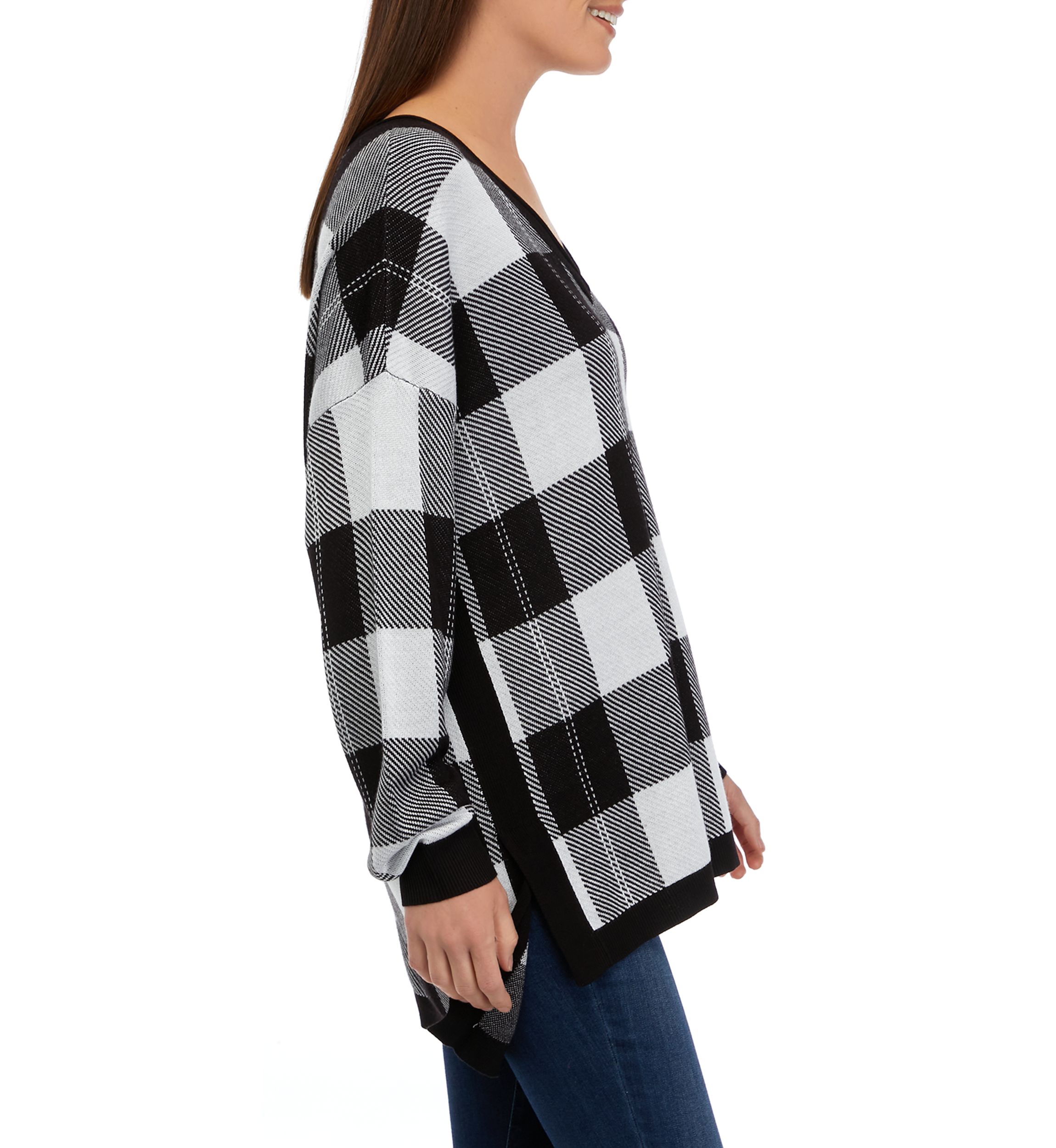 Womens Long Sleeve V-Neck Pullover Jacquard Sweater