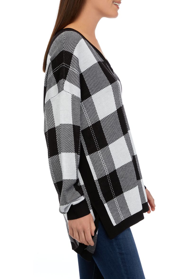 Womens Long Sleeve V-Neck Pullover Jacquard Sweater