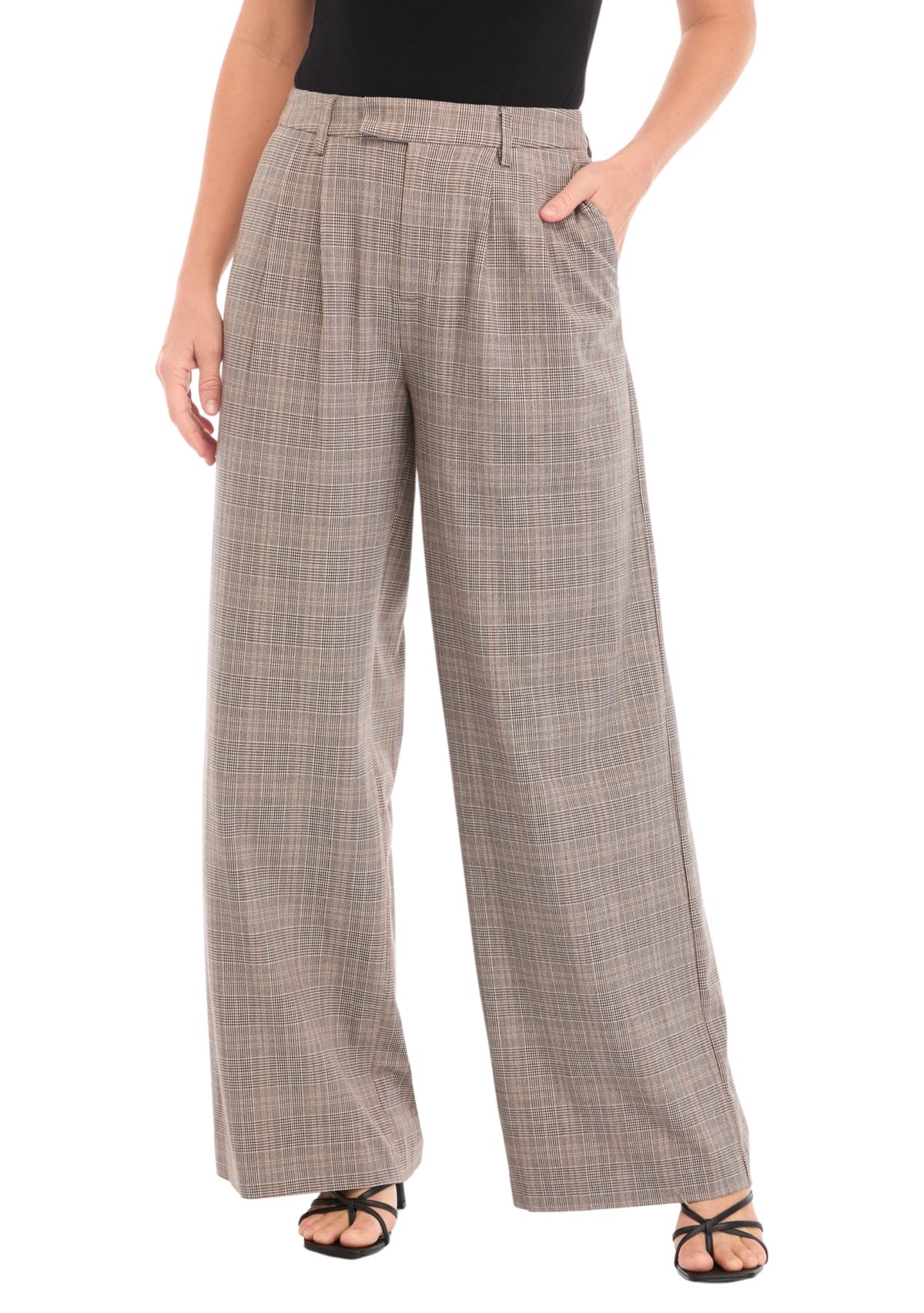 Womens High Rise Extended Tab Plaid Trouser Pants
