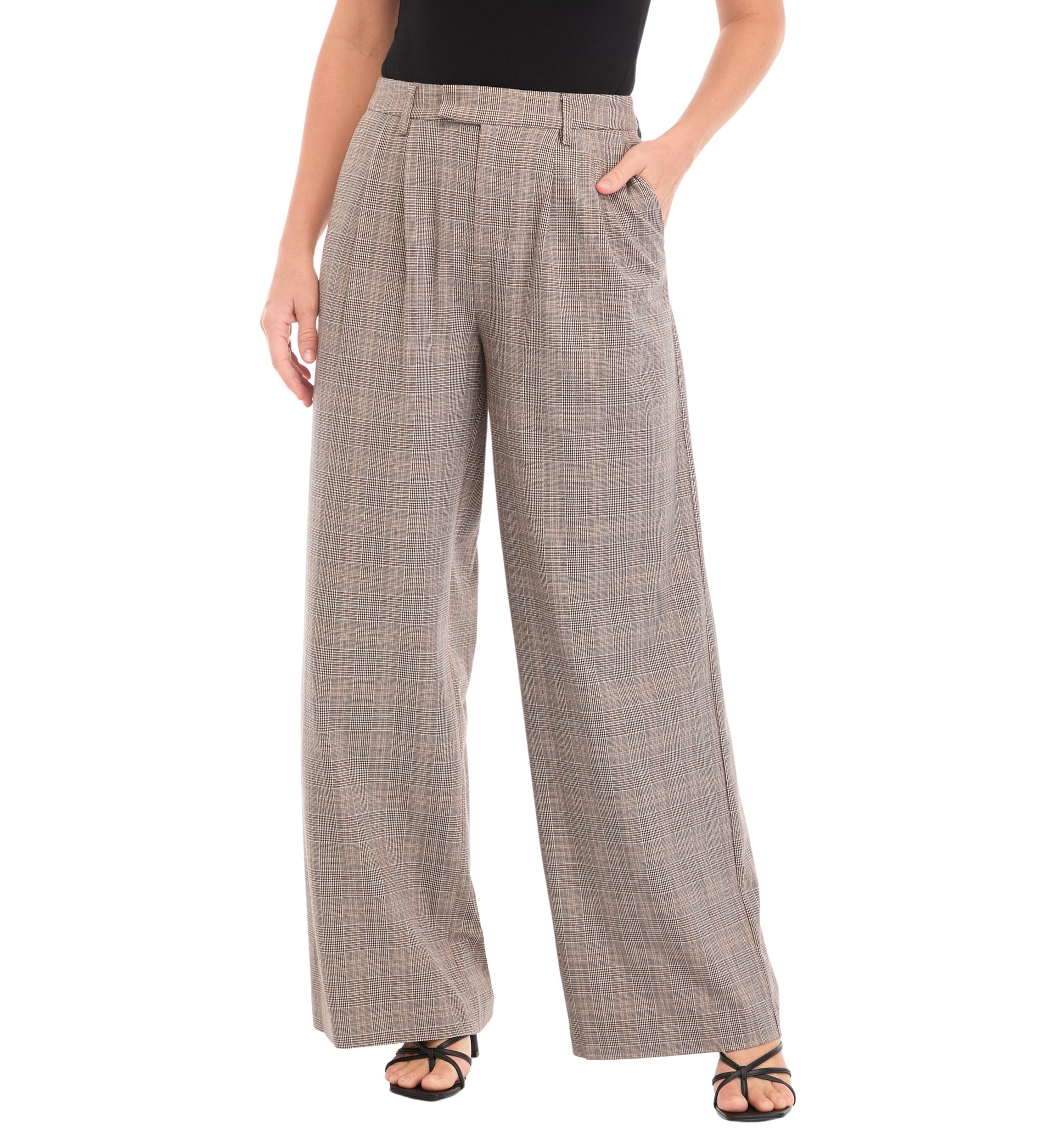 Womens High Rise Extended Tab Plaid Trouser Pants