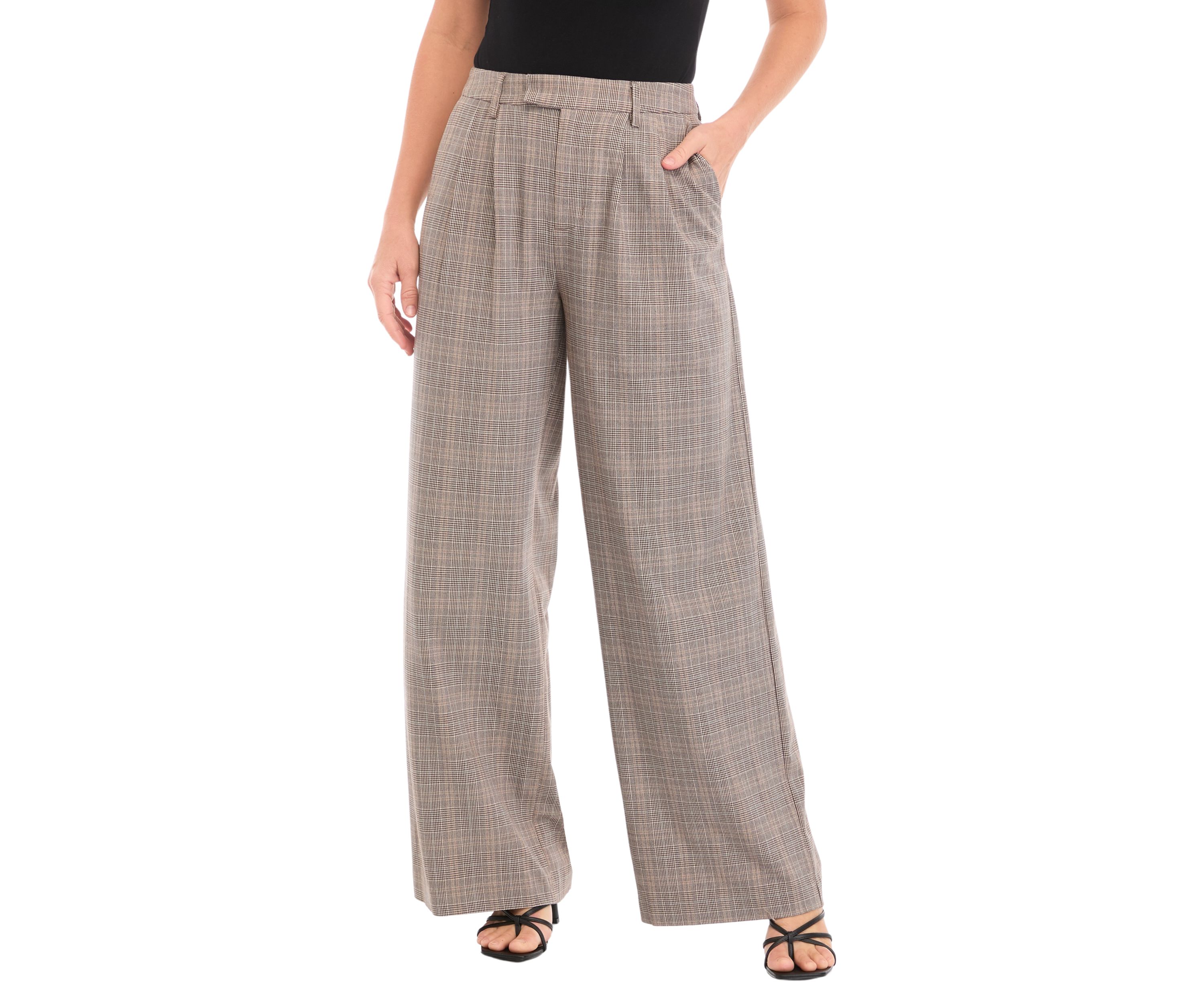 Womens High Rise Extended Tab Plaid Trouser Pants