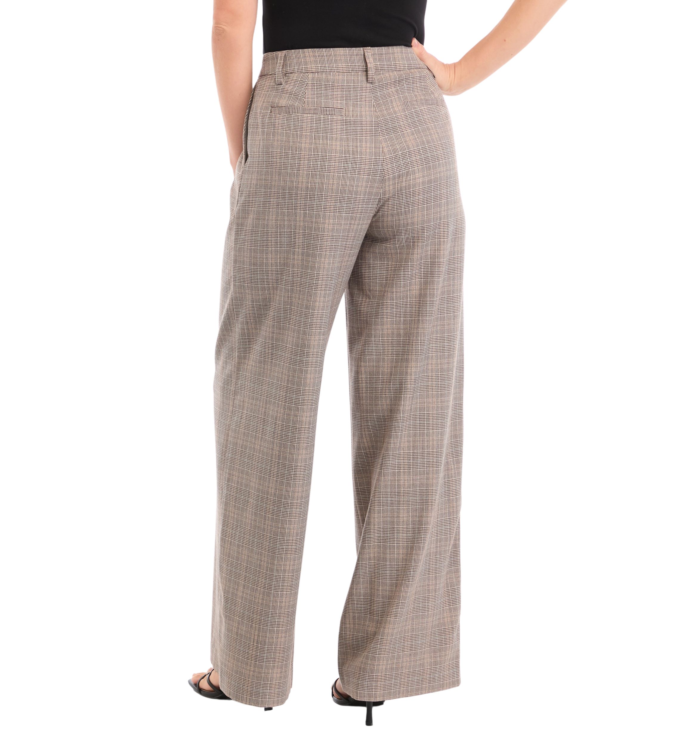 Womens High Rise Extended Tab Plaid Trouser Pants