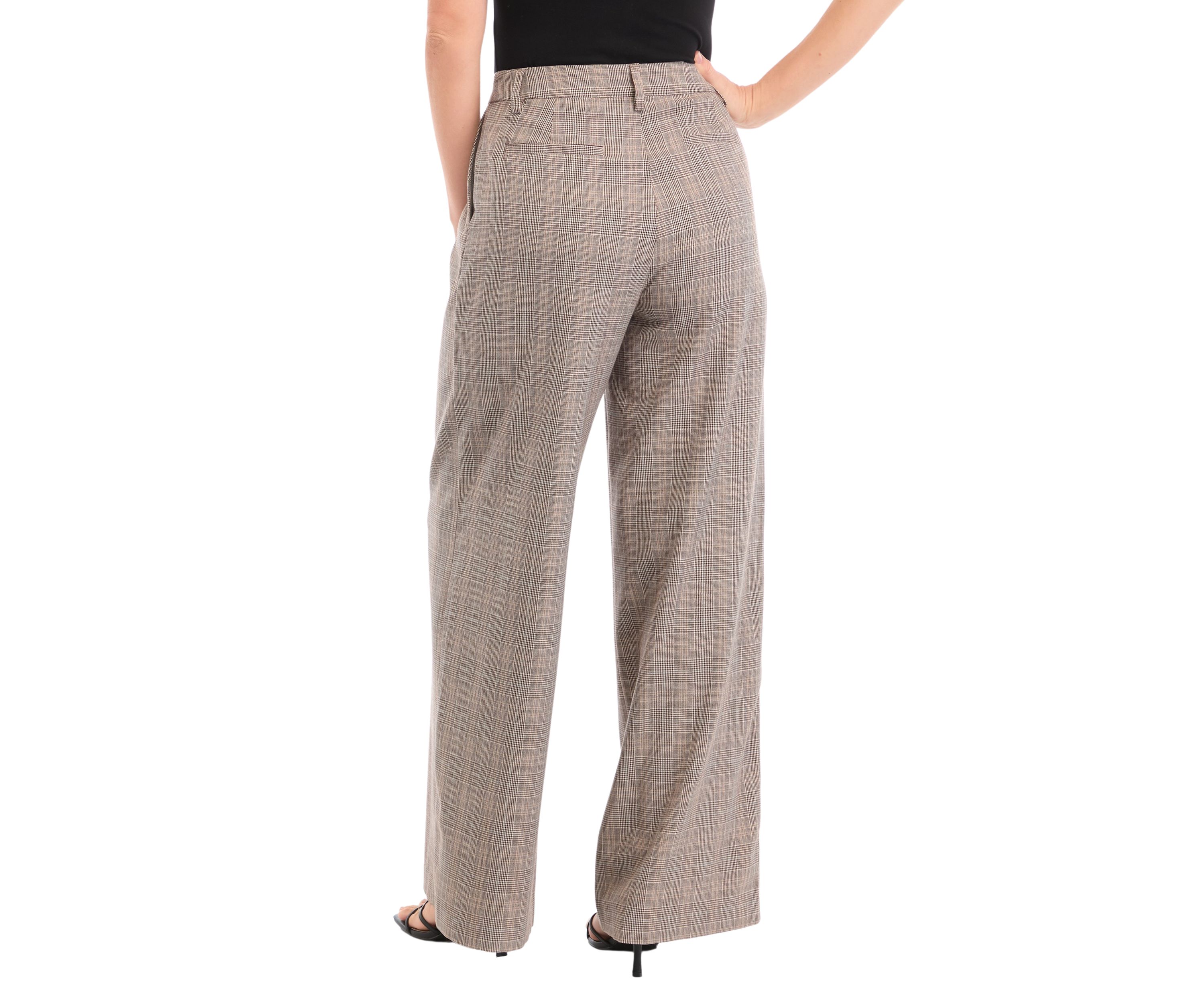 Womens High Rise Extended Tab Plaid Trouser Pants