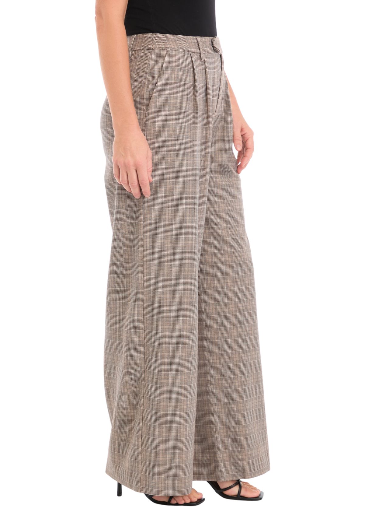 Womens High Rise Extended Tab Plaid Trouser Pants