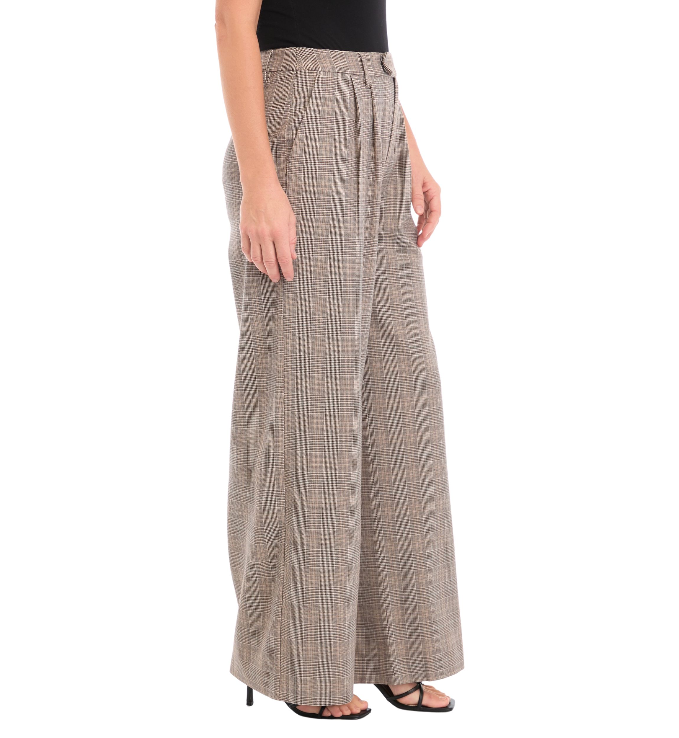 Womens High Rise Extended Tab Plaid Trouser Pants