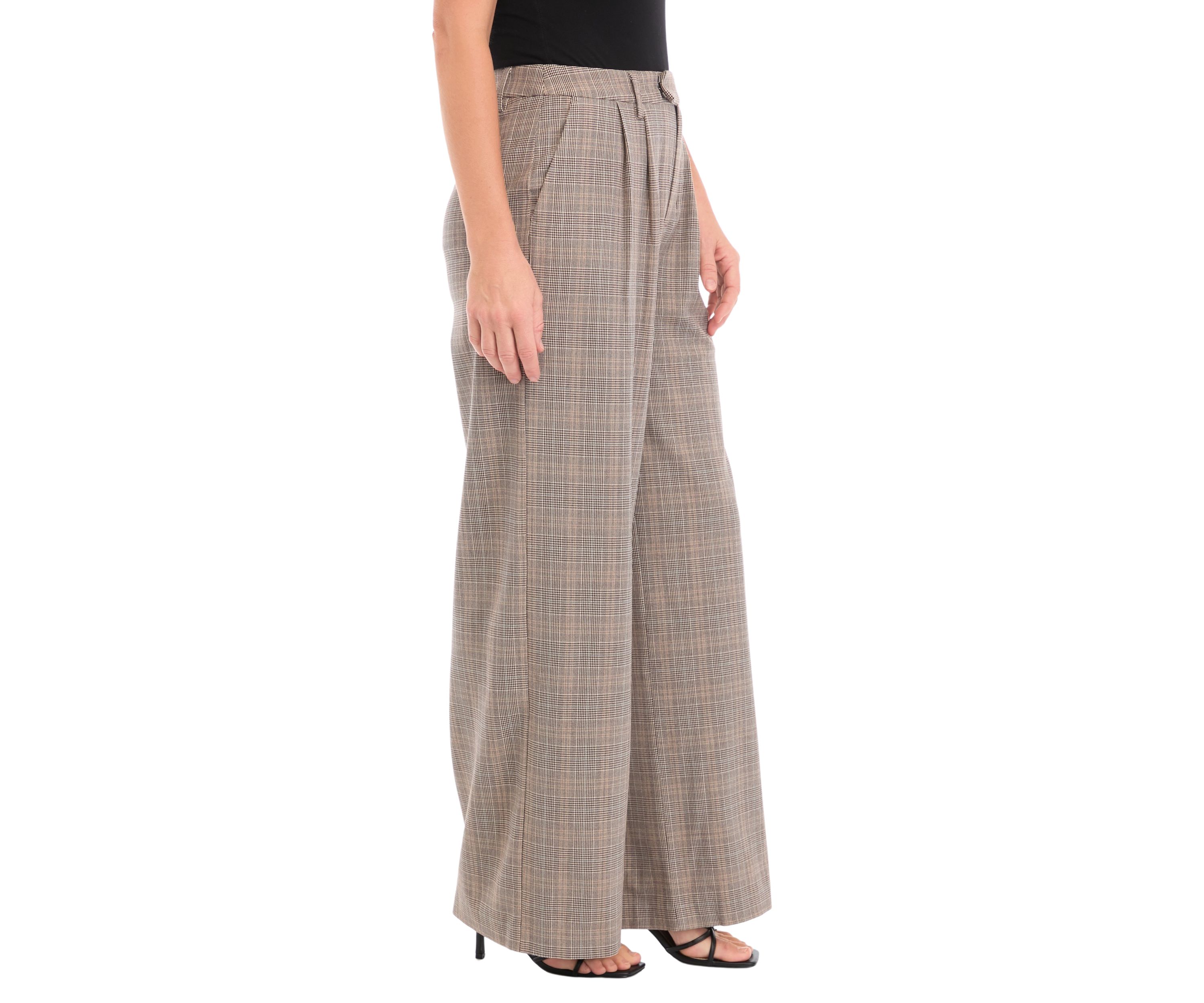 Womens High Rise Extended Tab Plaid Trouser Pants